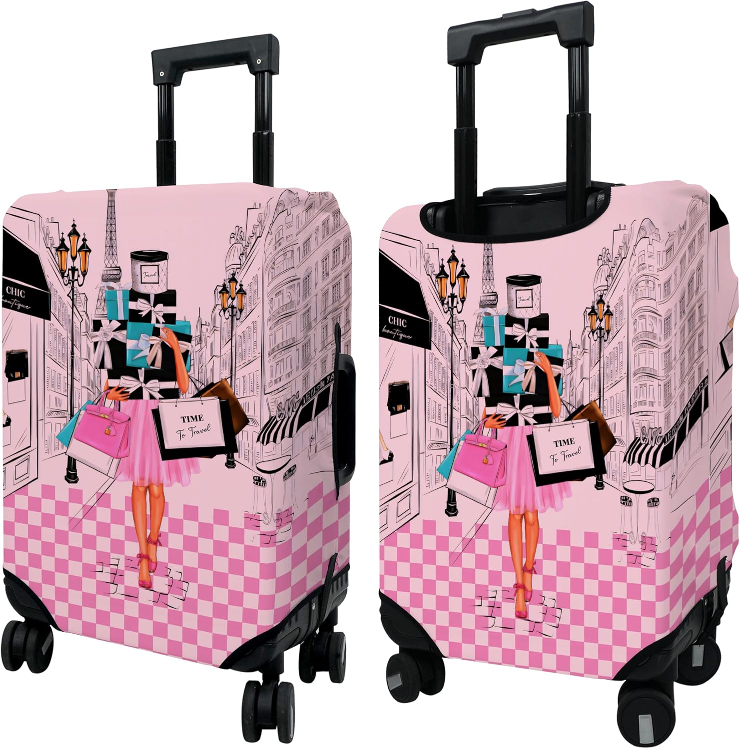 Luggage Cover Approved Travel Suitcase Protector Pink Plaid Fashion Girly Luggage Covers Elastic Washable Anti-scratch Suitcase Covers for 29-32 Inch Luggage(XL)