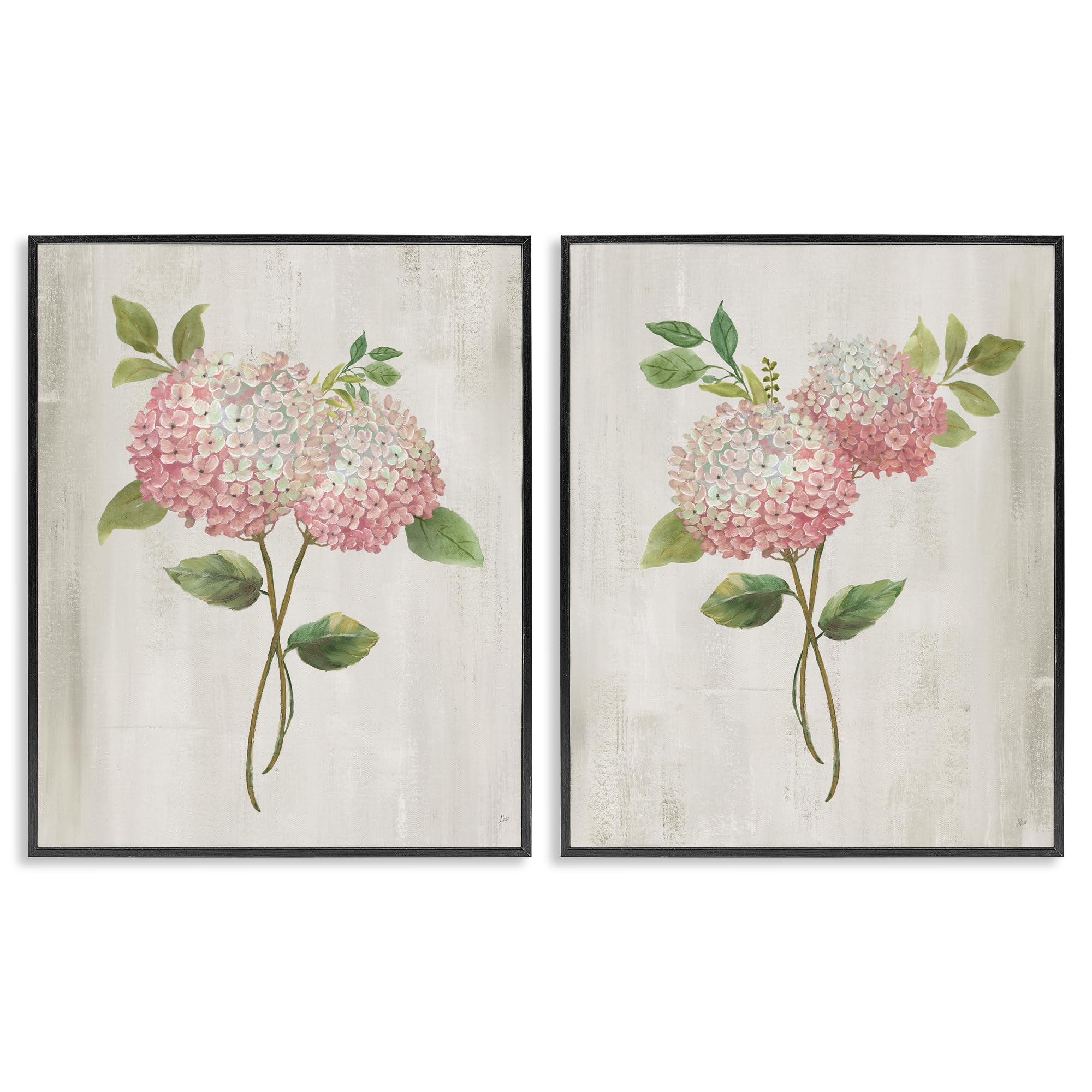 Stupell Industries Midnight Black (Textured) 'Vintage Pink Hydrangea Pairs', 2Pc Framed Giclee Art Set 2, Black, 24 X 30 Inches, Easy To Hang And Sturdy, Made In Usa, By Nan
