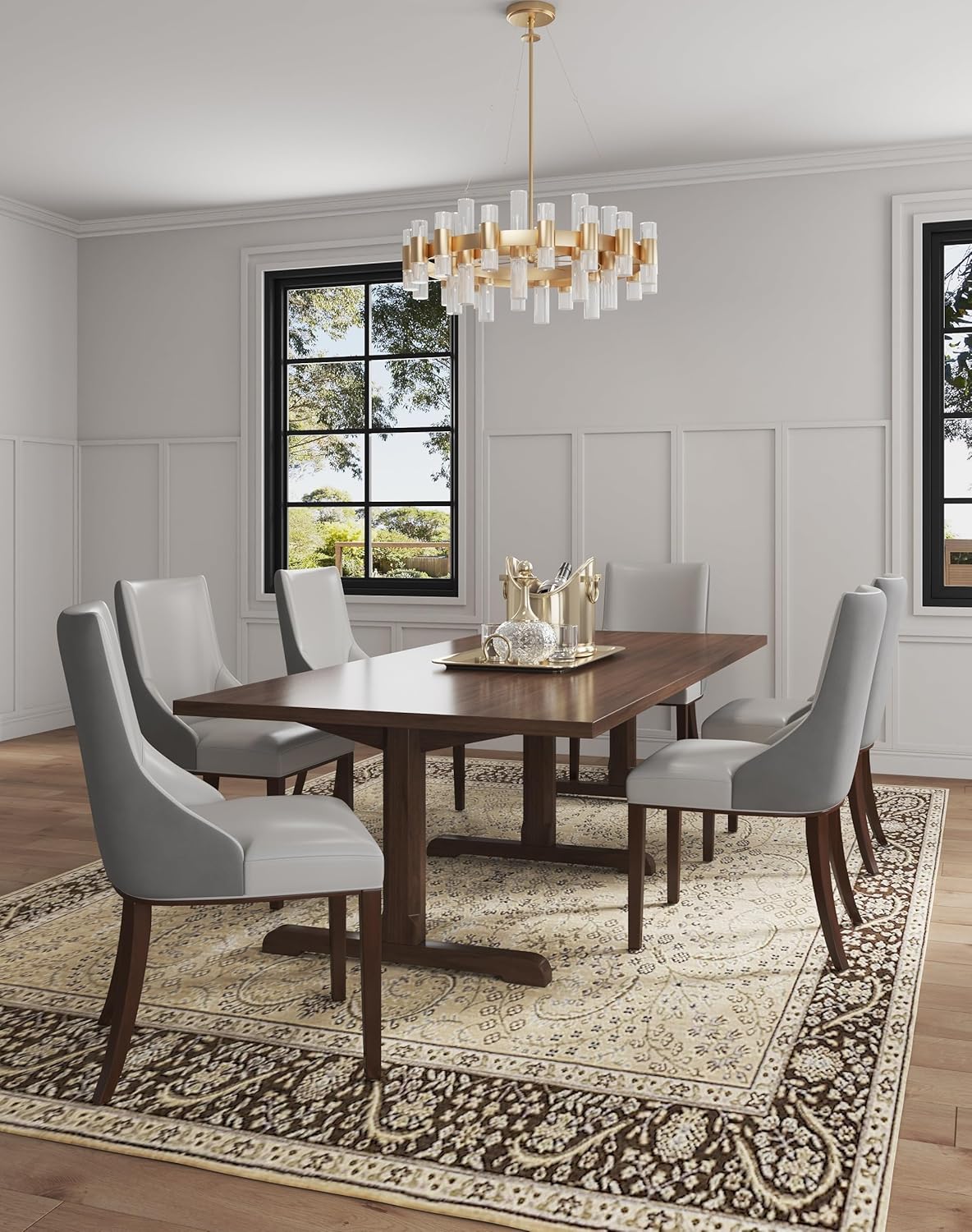 Manhattan Comfort Shubert Modern Velvet & Faux Leather Dining Chair, Dual Upholstery Design on Solid Beech Wood Frame, Accent Furniture for Kitchen or Office, Set of 2, Light Grey