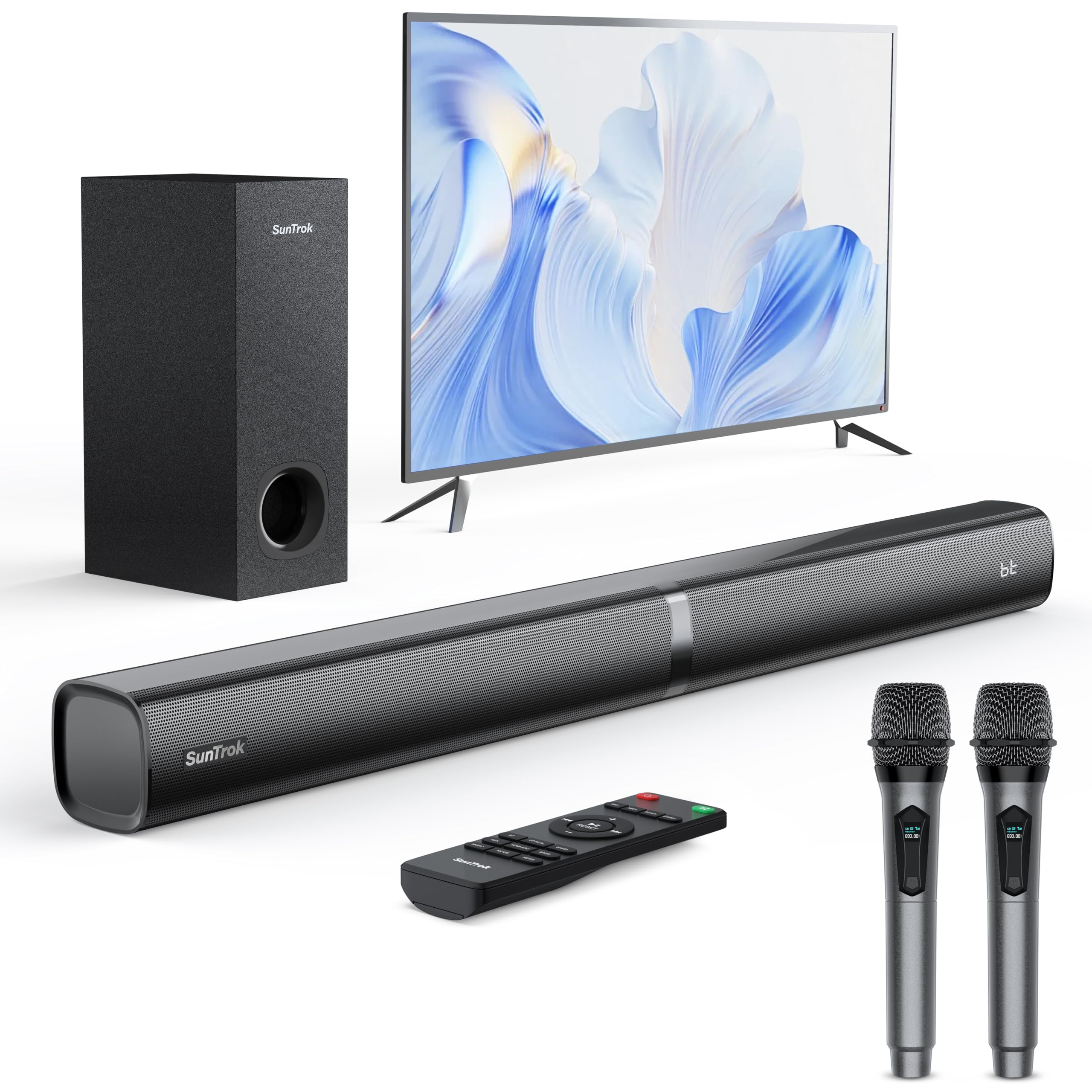Karaoke Soundbar with Subwoofer for TV and 2 Wireless Microphones