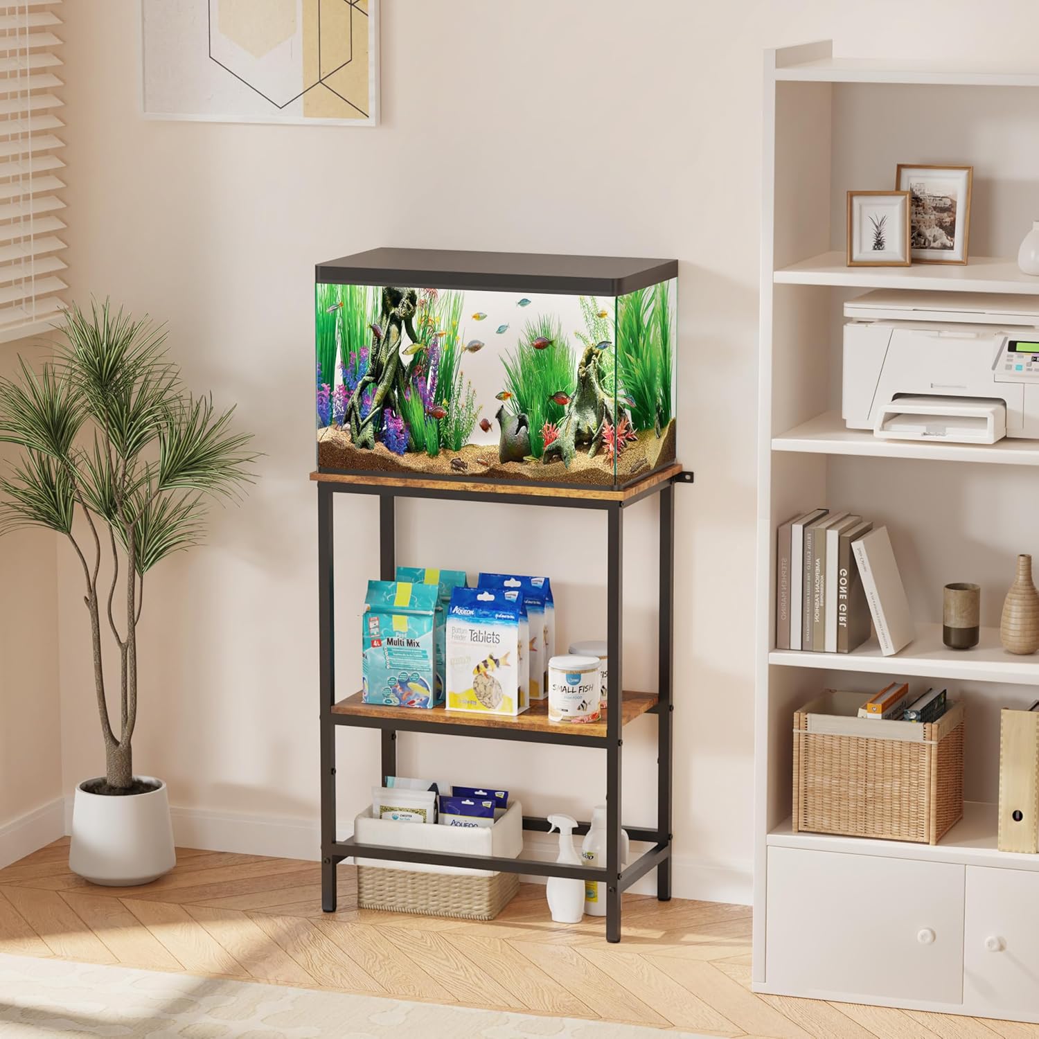 5-10 Gallon Fish Tank Stand, Aquarium Stand with 2-Tier Storage Shelves, Heavy-Duty Reptile Terrarium Stand Table for 10 Gallon Standard Model, 21.2" L x 11.8" W x 29.3" H