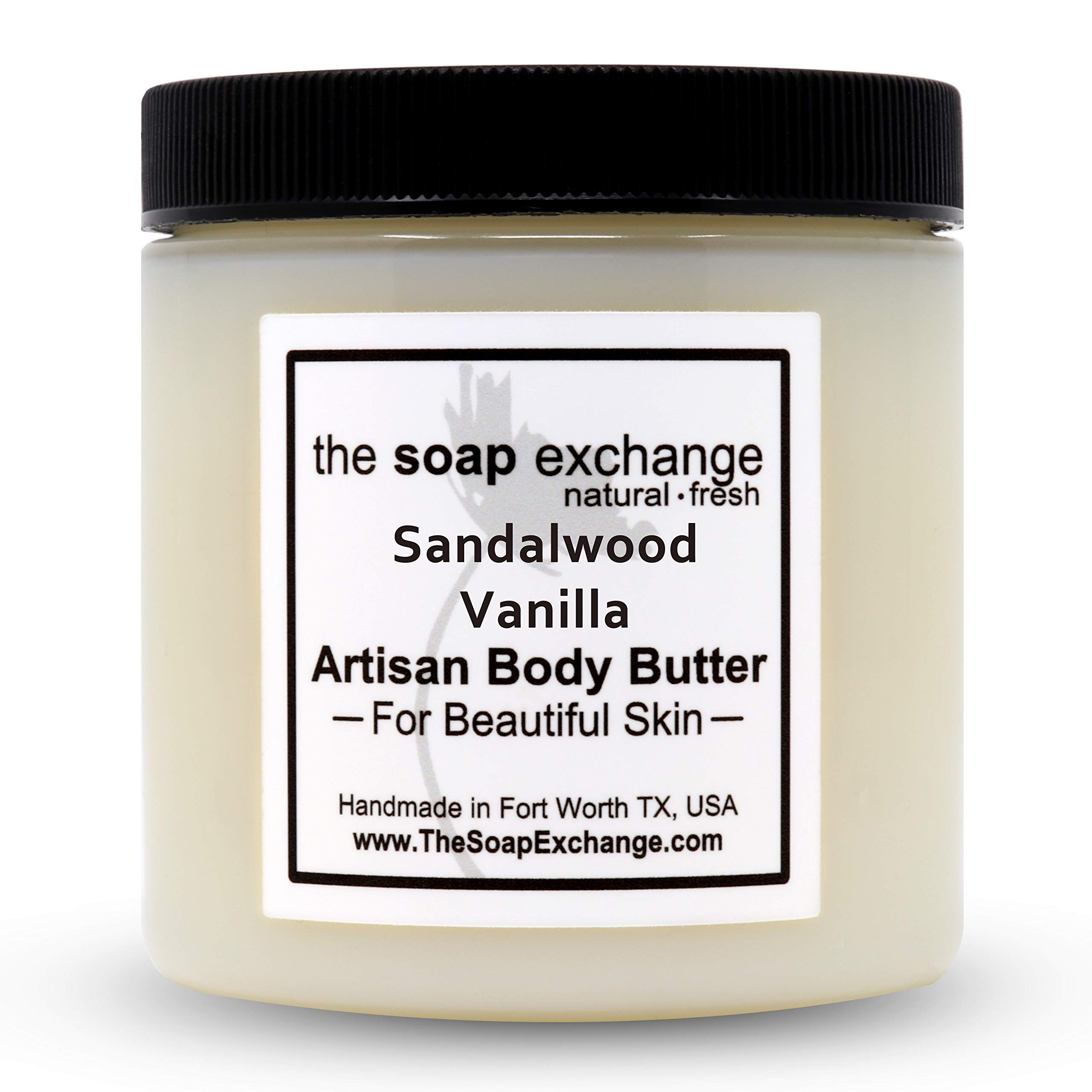 The Soap Exchange Body Butter - Sandalwood Vanilla Scent - Hand Crafted 4 fl oz / 120 ml Natural Artisan Skin Care, Shea Butter, Aloe Vera, Nourish,