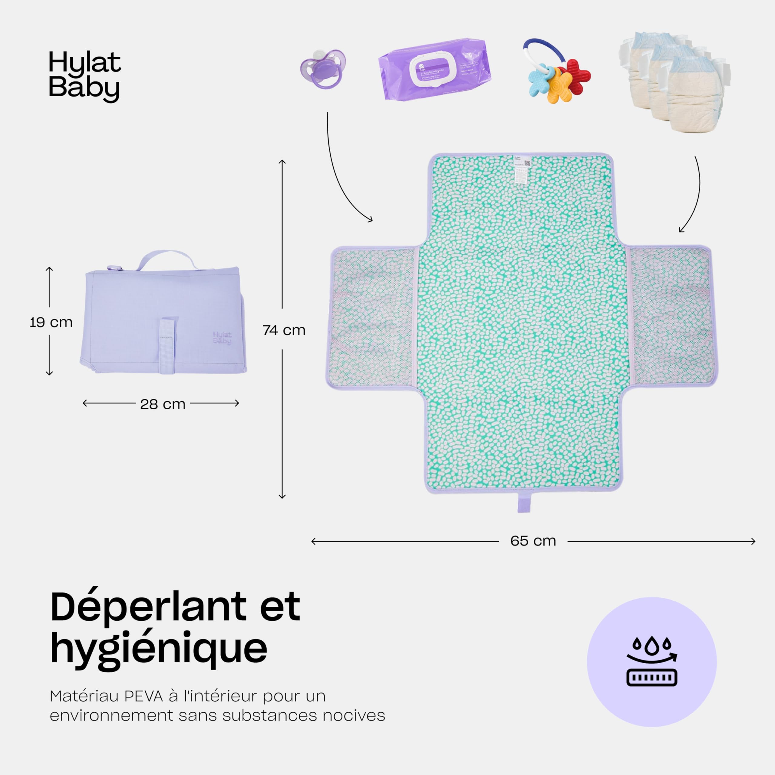 Matelas à Langer Bébé Hylat Baby - Léger et Compact, Imperméable en PEVA - Réducteur Toilette Enfant - Sac à Langer avec Fermetures Velcro Sécurisées et Poignées de Transport Pratiques