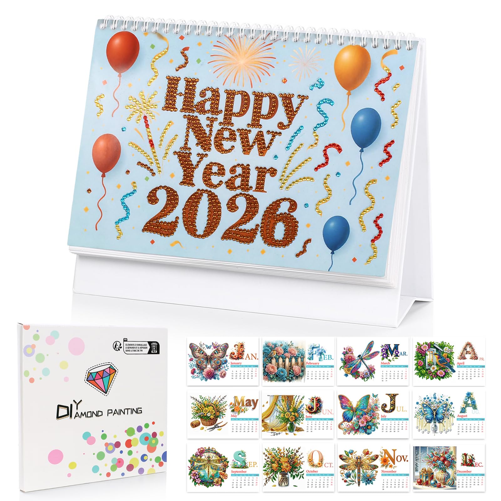 Koikify Diamond Art Desk Calendar 2026 – DIY Standing Flip Monthly Calendar, Decorative Tabletop Ornament for Home and Office, Creative Holiday & New
