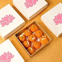 Vista 2 de Lotus - Cajas blancas impresas para dulces indios, galletas, golosinas, mithai, dulces, cajas de regalo con tapas a granel, caja de Mithai a granel