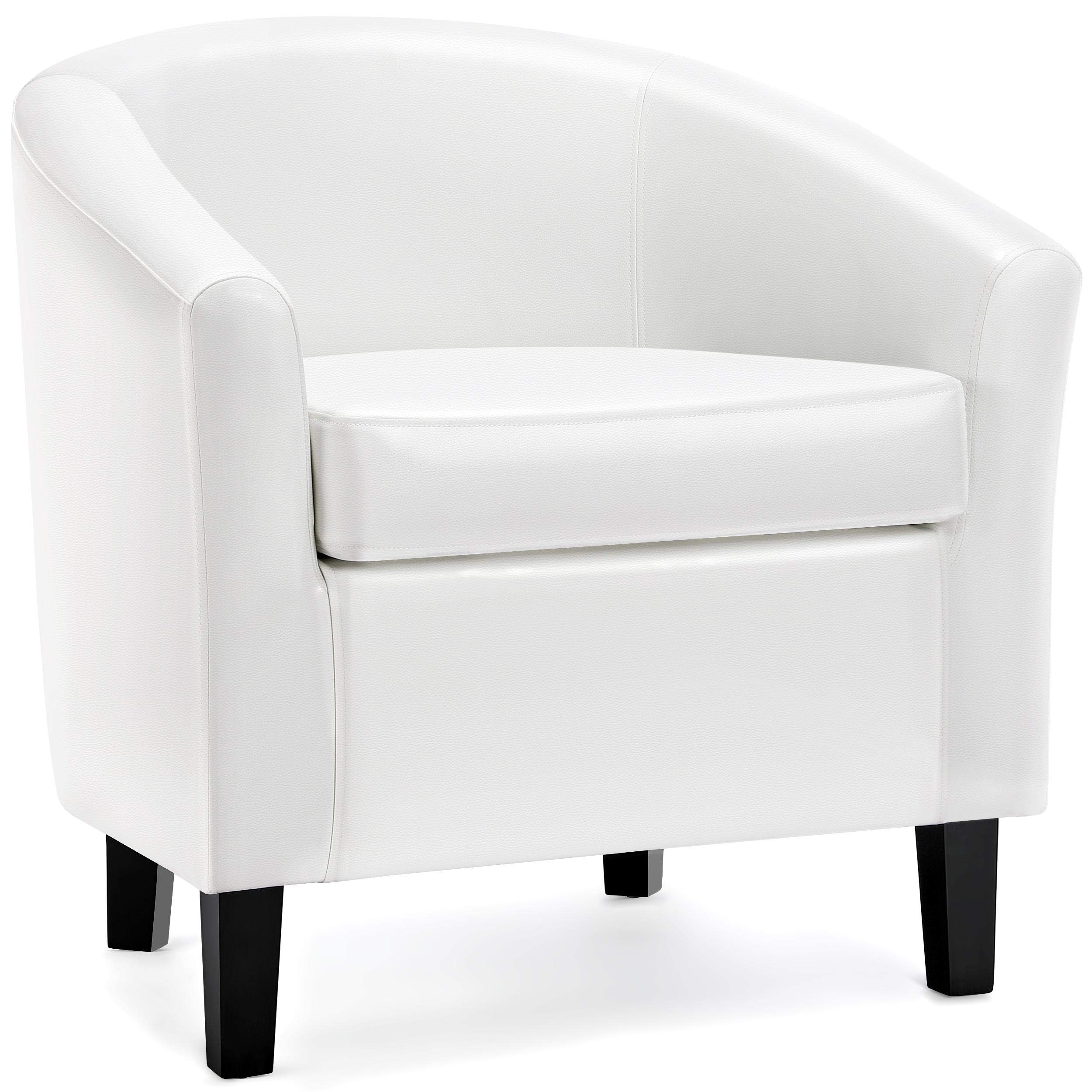 YAHEETECH Accent Chair Barrel Chair Faux Leather Club Chair Arm Chair for Living Room Bedroom Reception Room White