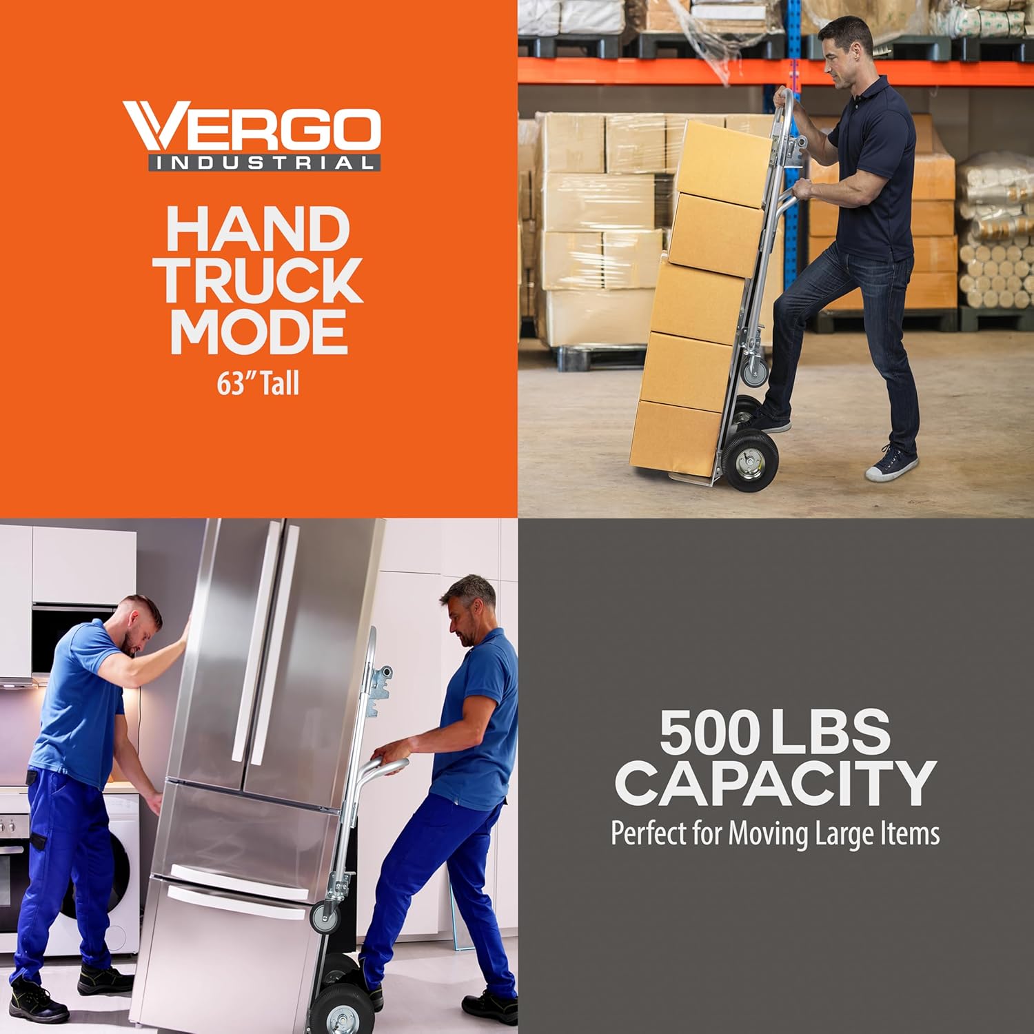 Vergo AS7B in 2-wheel hand truck mode, moving boxes.