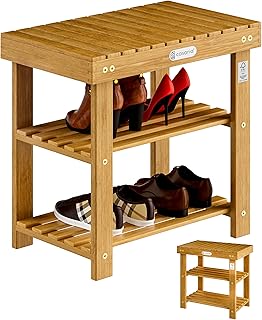 Casaria® 2en1 Meuble à Chaussures avec Banc en Bois d'acacia Dur Robuste étagère à Chaussures 2 tablettes Rangement Armoire