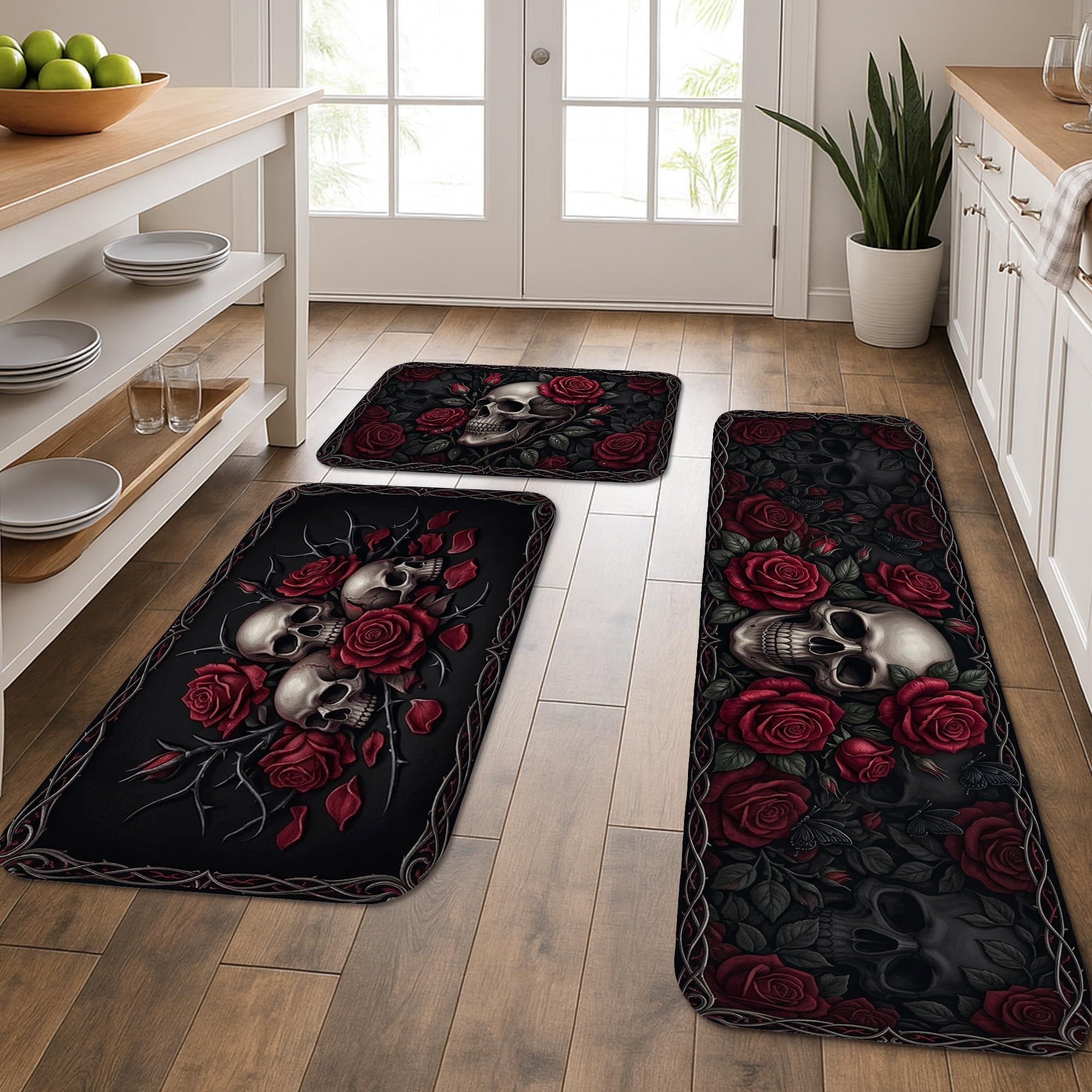 Tapis de cuisine motif tête de mort rose : lot de 3 tapis doux pour sublimer votre intérieur
