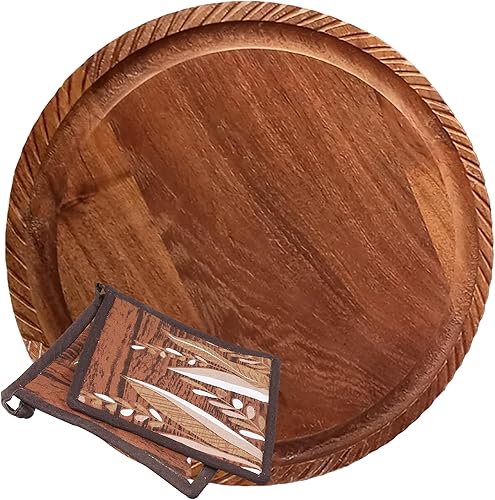 K &amp; R Salvamanteles de madera para ollas y sartenes  Madera de acacia natural  Salvamanteles de madera para platos calientes  Tabla de cortar de
