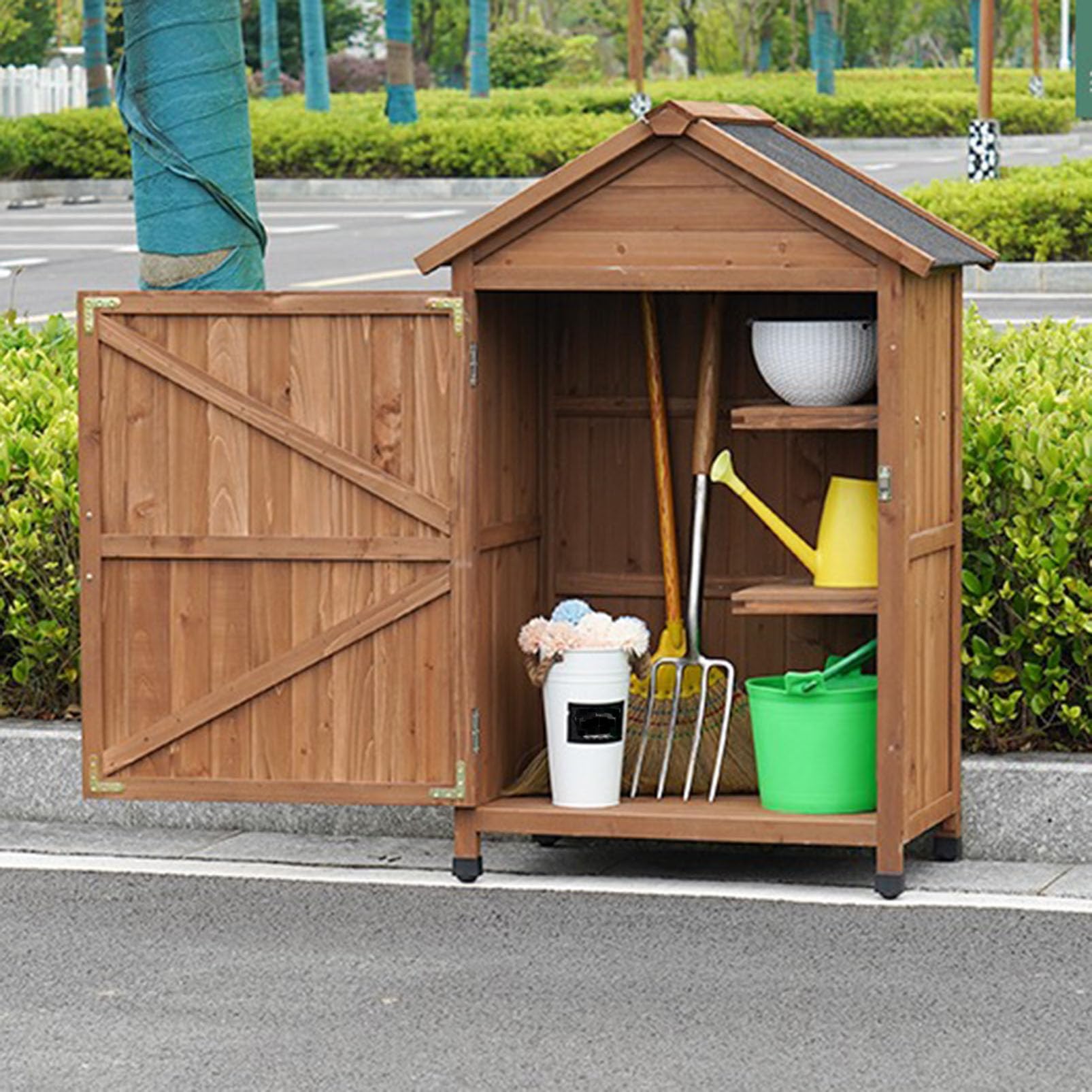 Capanno per Attrezzi da Giardino Capanno per Attrezzi da Giardino in Legno, armadietto per Patio con Ripiani, Organizer per Attrezzi da Giardino Capannoni Impermeabili Tetto Impermeabile
