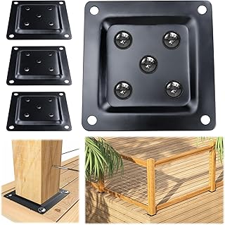 Muzata 4Pack 4"×4" Wood Post Plate Connector Deck Post Base Plate Wood Fence Deck Porch Railing Support Base Black WT08