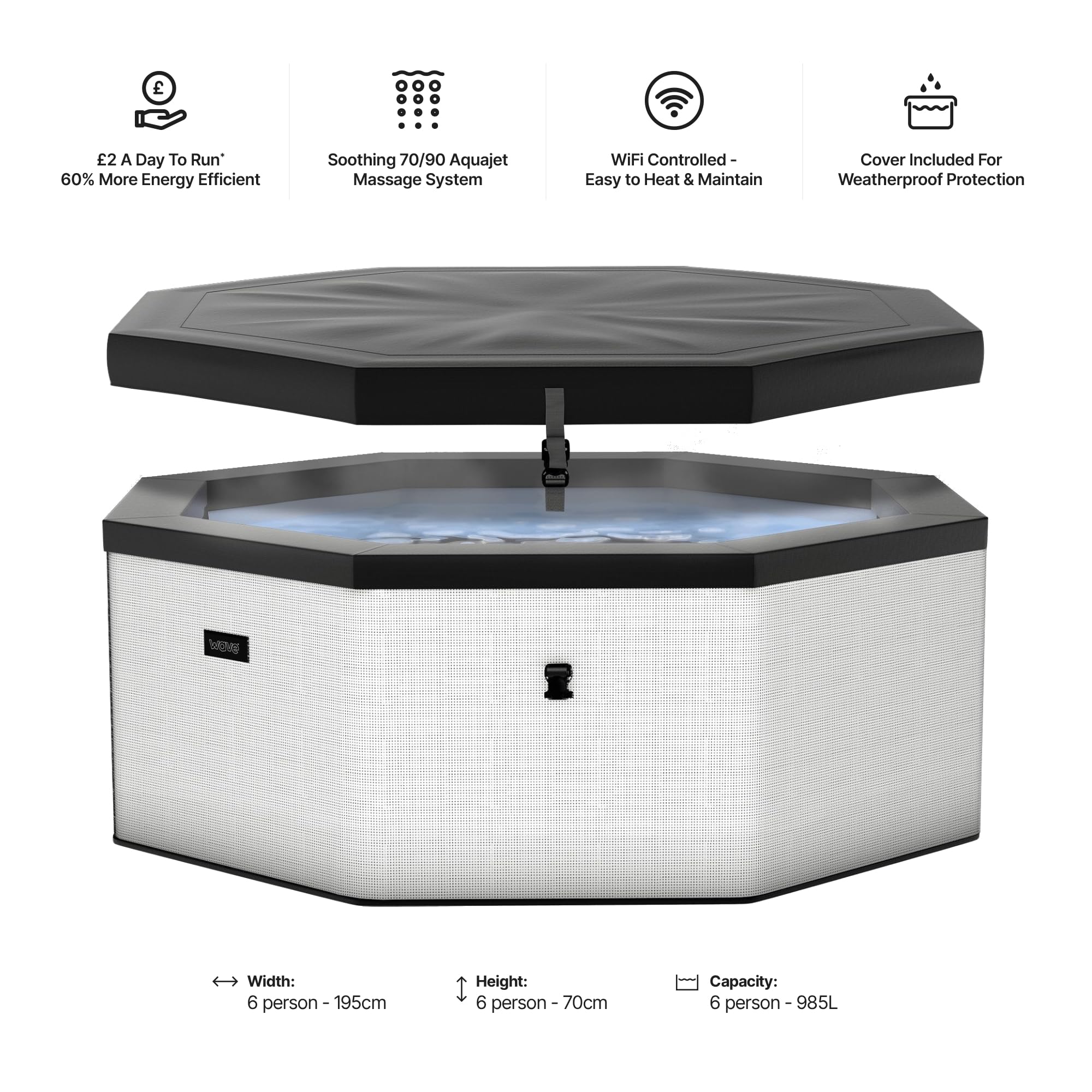 Wave Eco Foam SPA | SPA portátil al Aire Libre con Calentamiento rápido | Material de PVC Duradero | Fácil configuración (como, Guijarro Blanco | 6 Personas)