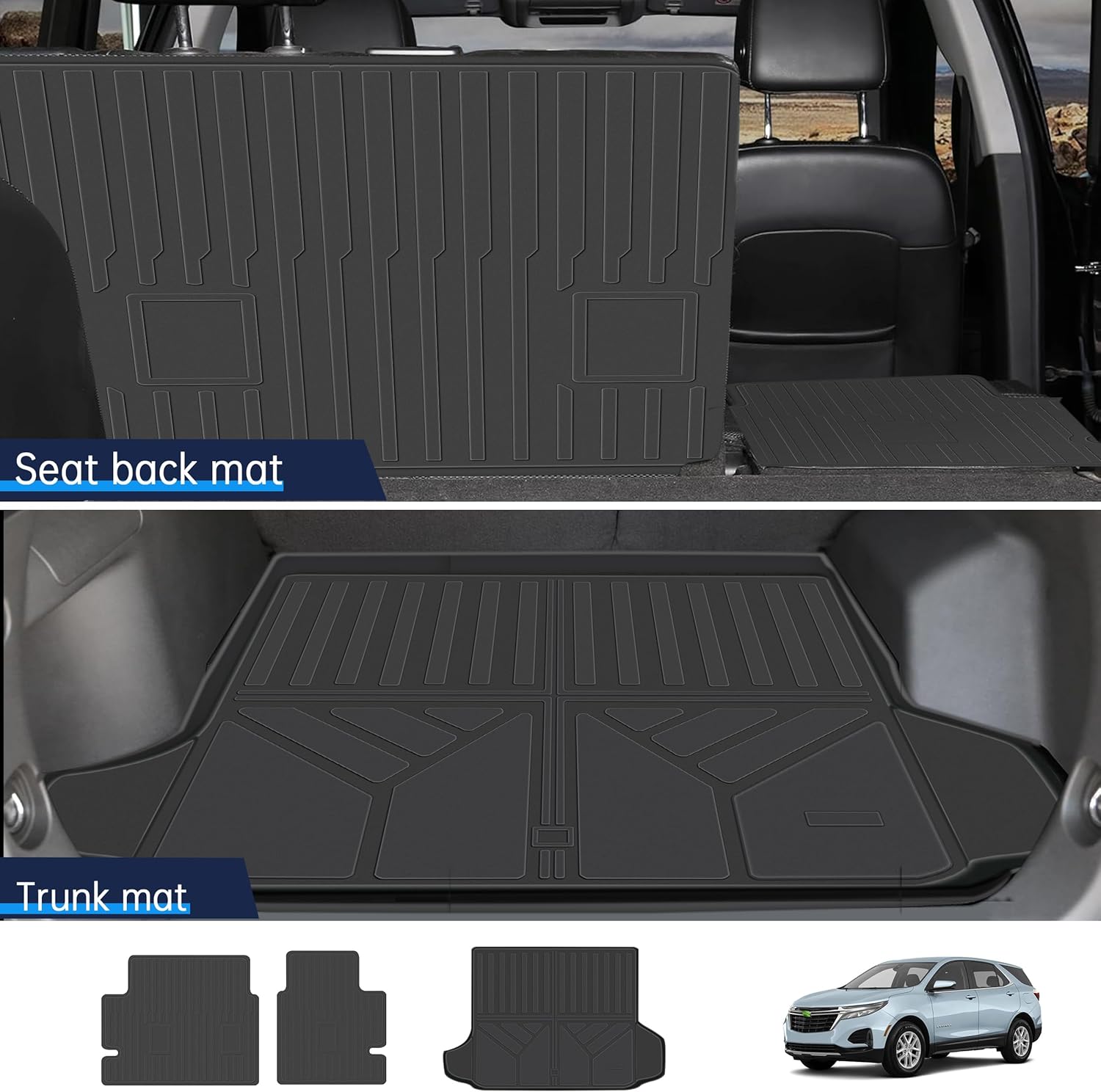 Floor Mats for 2018-2024 Chevy Equinox/GMC Terrain (Not for EV),2 Rows Floor Mats & Seat Back mats & Trunk mat for Chevy Equinox Accessories,6 Pcs Mats Full Set - Image 3