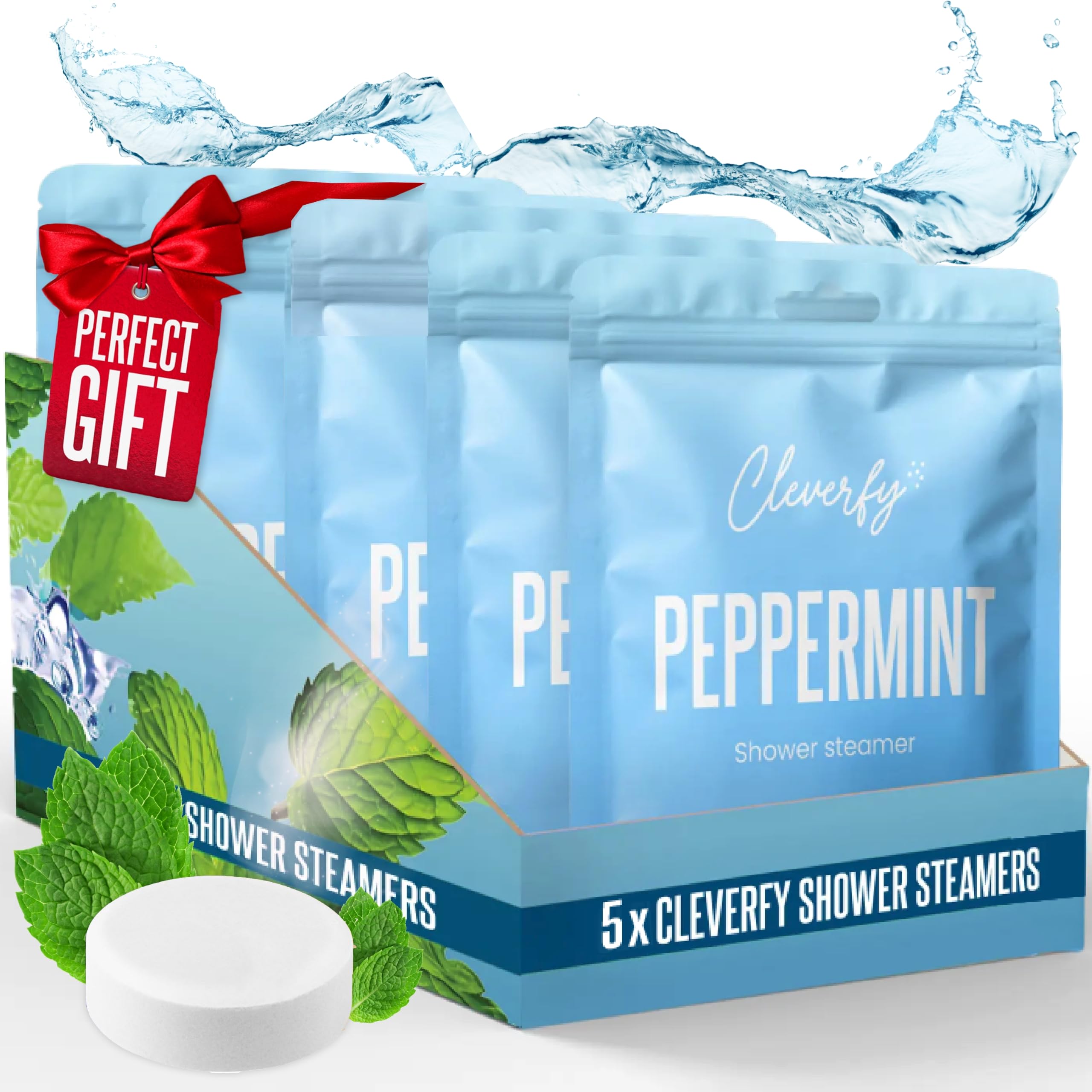 Cleverfy Peppermint Shower Steamers, Aromatherapy Gifts for Men, 5 Tablets