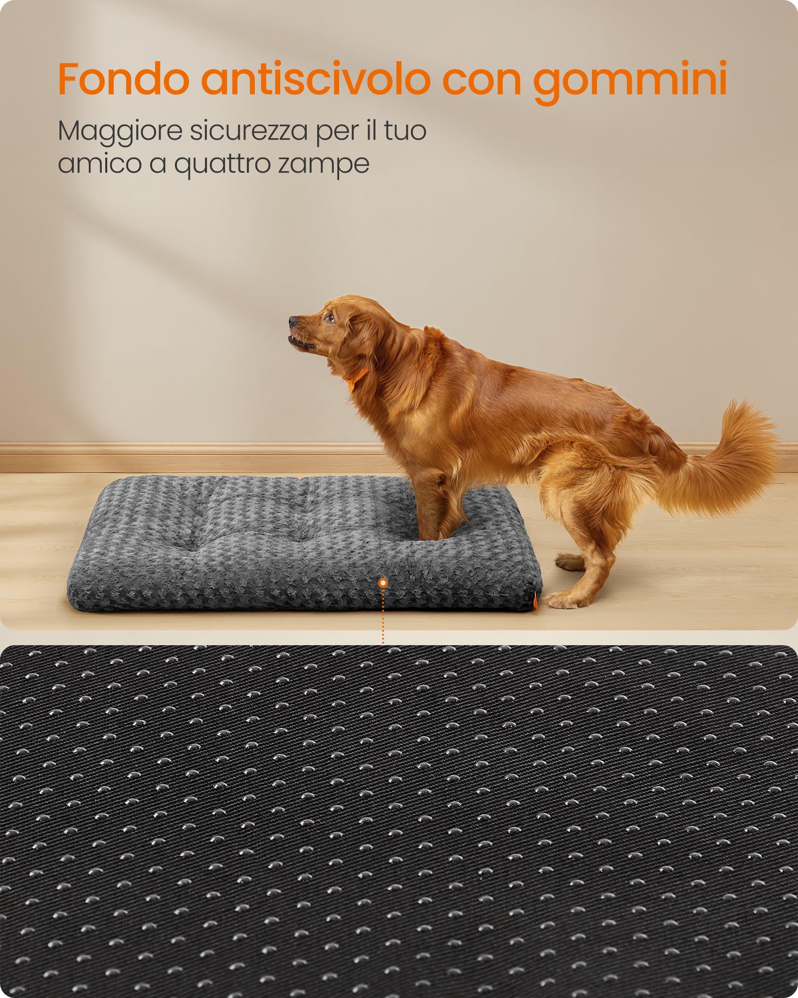 Feandrea Cuccia per Cani XXL Morbido Tappetino di Peluche 122 x 74 cm Lavabile Antiscivolo Grigio Ardesia