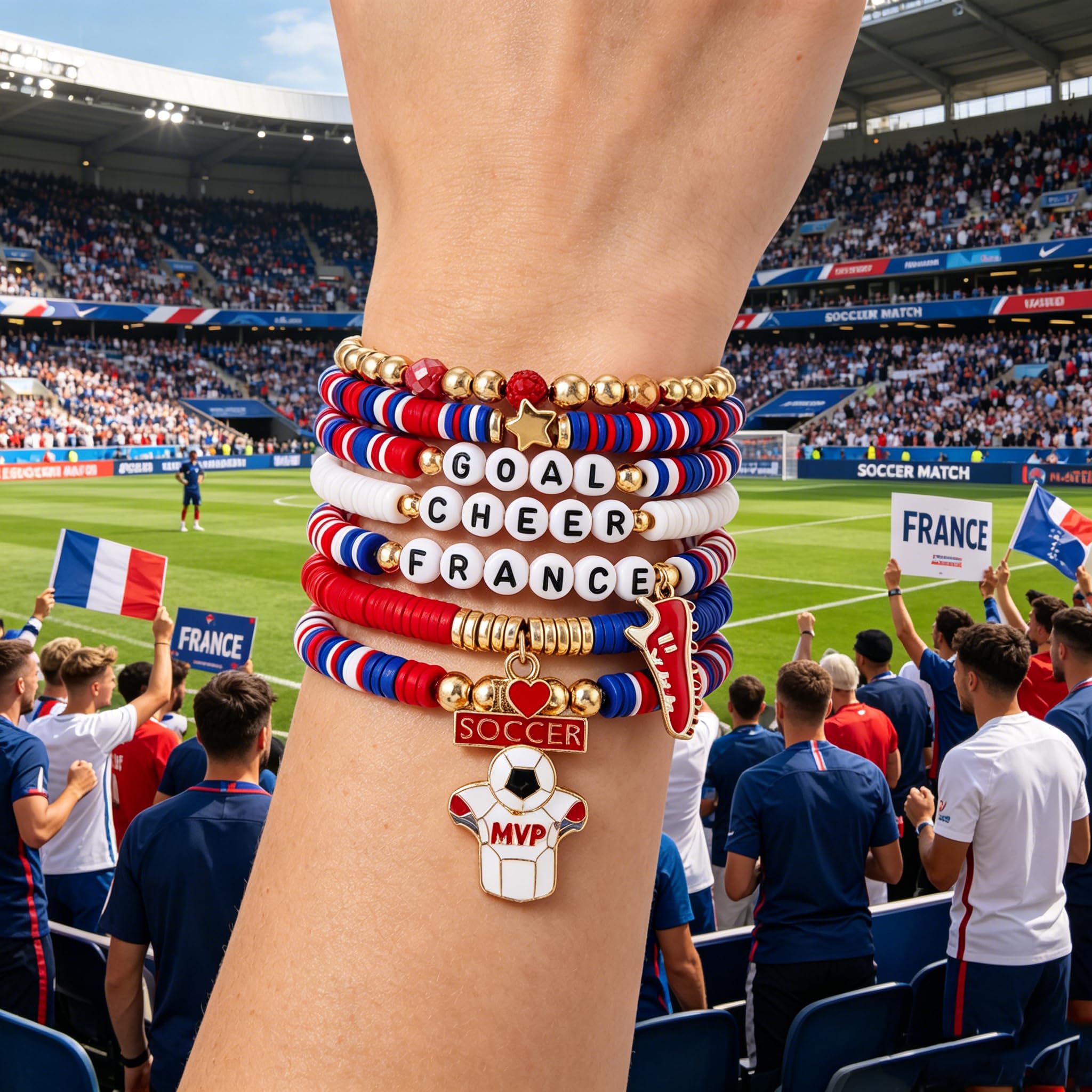 Sinlay Bracelet De Football, Bracelet Homme/Femme, Bracelet Coupe Du Monde ThèMe, Bracelets Extensibles Empilables,éLéMents De Football Et De Drapeau National, Cadeaux Pour Les Fans De Foot