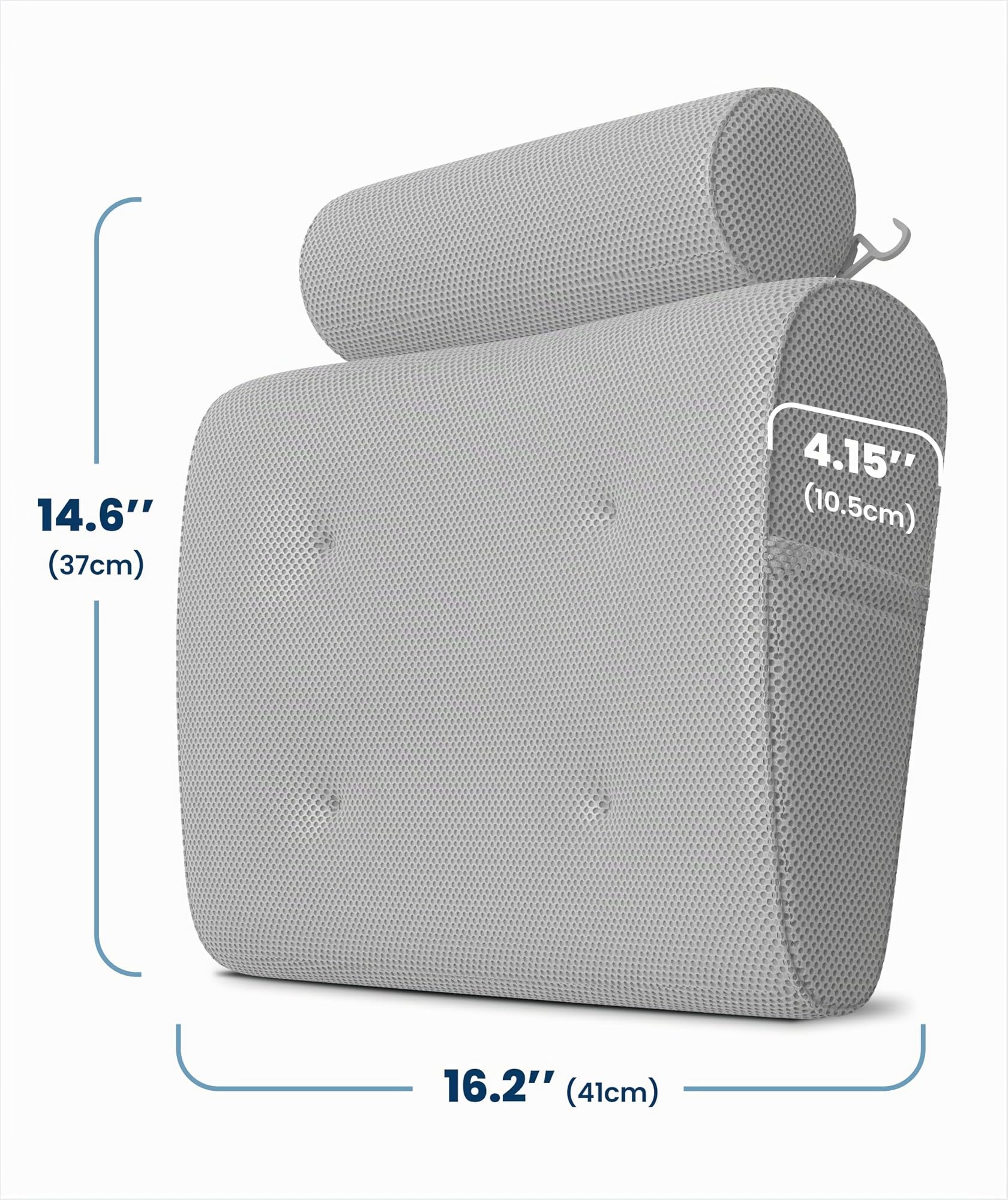 Everlasting Comfort Cuscino vasca da bagno di lusso per testa, collo e schiena – Cuscino antiscivolo con ventose, mesh ad asciugatura rapida e gancio (Grigio)