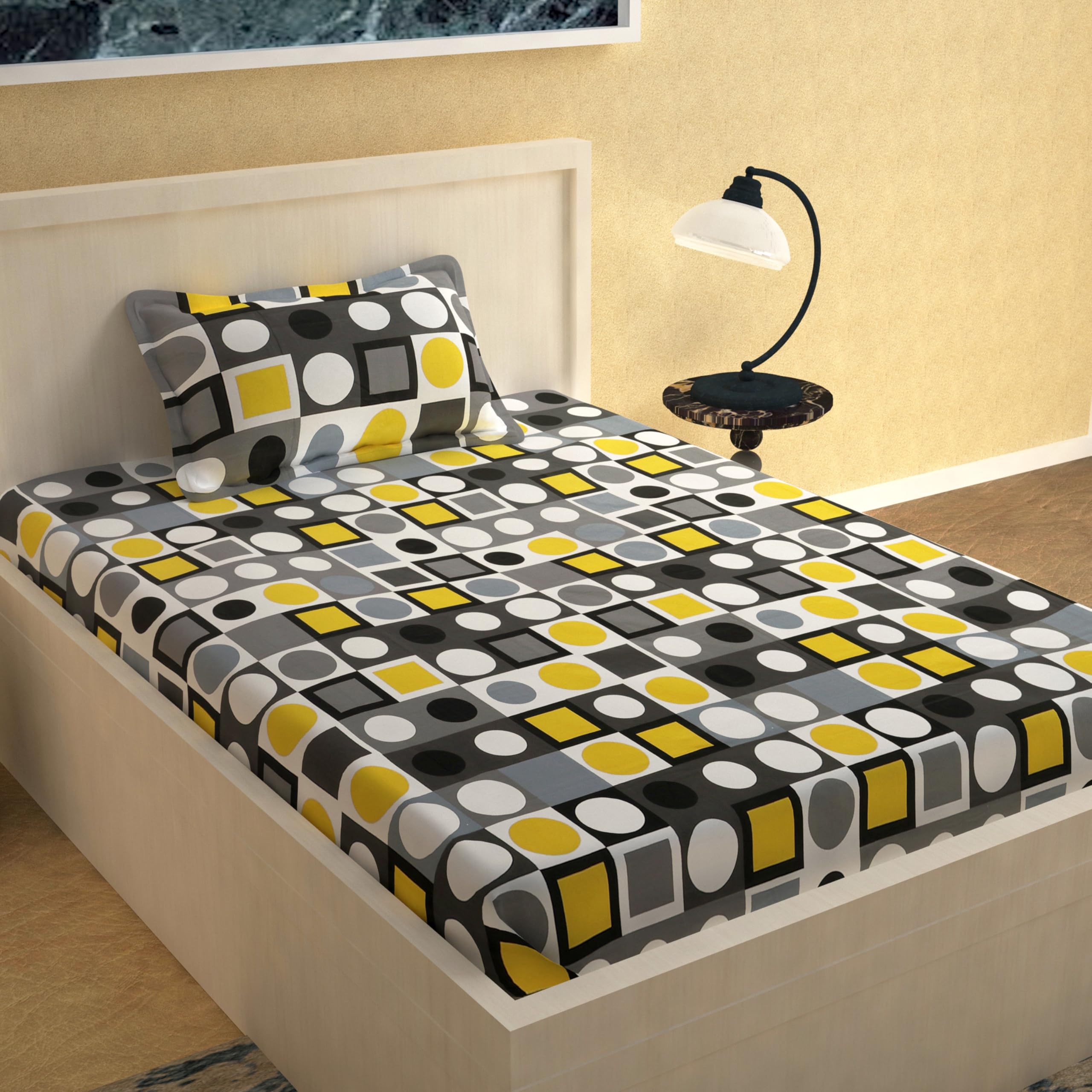Loreto 140 Tc Skin Friendly 100% Cotton Single Bedsheets with 1 Pillow Cover | Twin Size Bedsheets for Single Bed for Every Day Use, Ideal for Spring Summer – Slate Grey and Cyber Yellow (B0DF2T4F92) Amazon Price History, Amazon Price Tracker