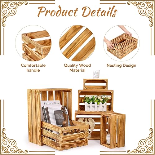 Miniatura 3 de BOBOKA Juego de 6 cajas decorativas de madera para almacenamiento, 6 tamaños, cajas de almacenamiento de madera decorativas de granja, cajas de