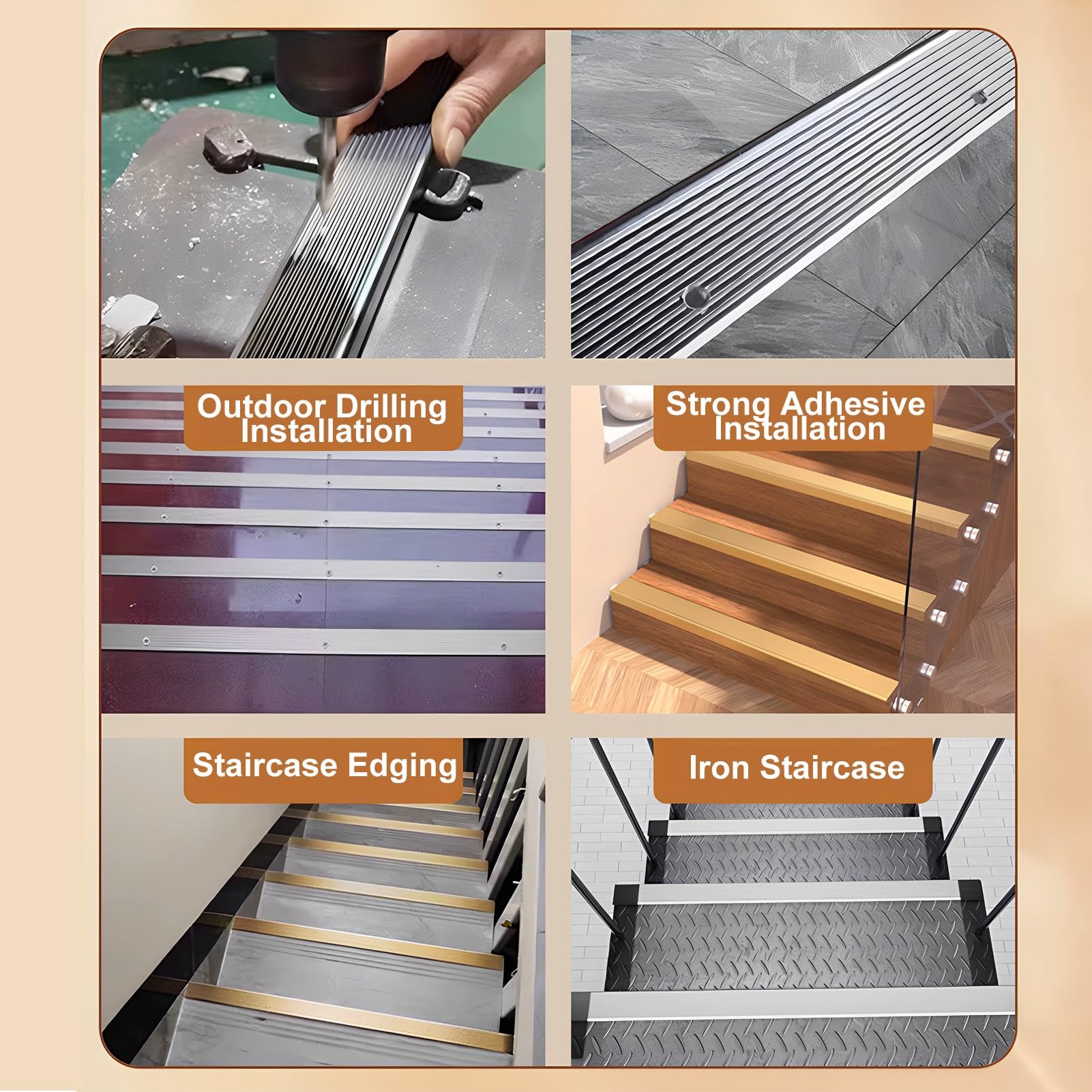 Protector antideslizante para escaleras de 100 cm, perfil de ángulo de aluminio, para interiores y exteriores, seguro para personas mayores y niños, diseño antideslizante, fácil de caminar, D (3 x 2