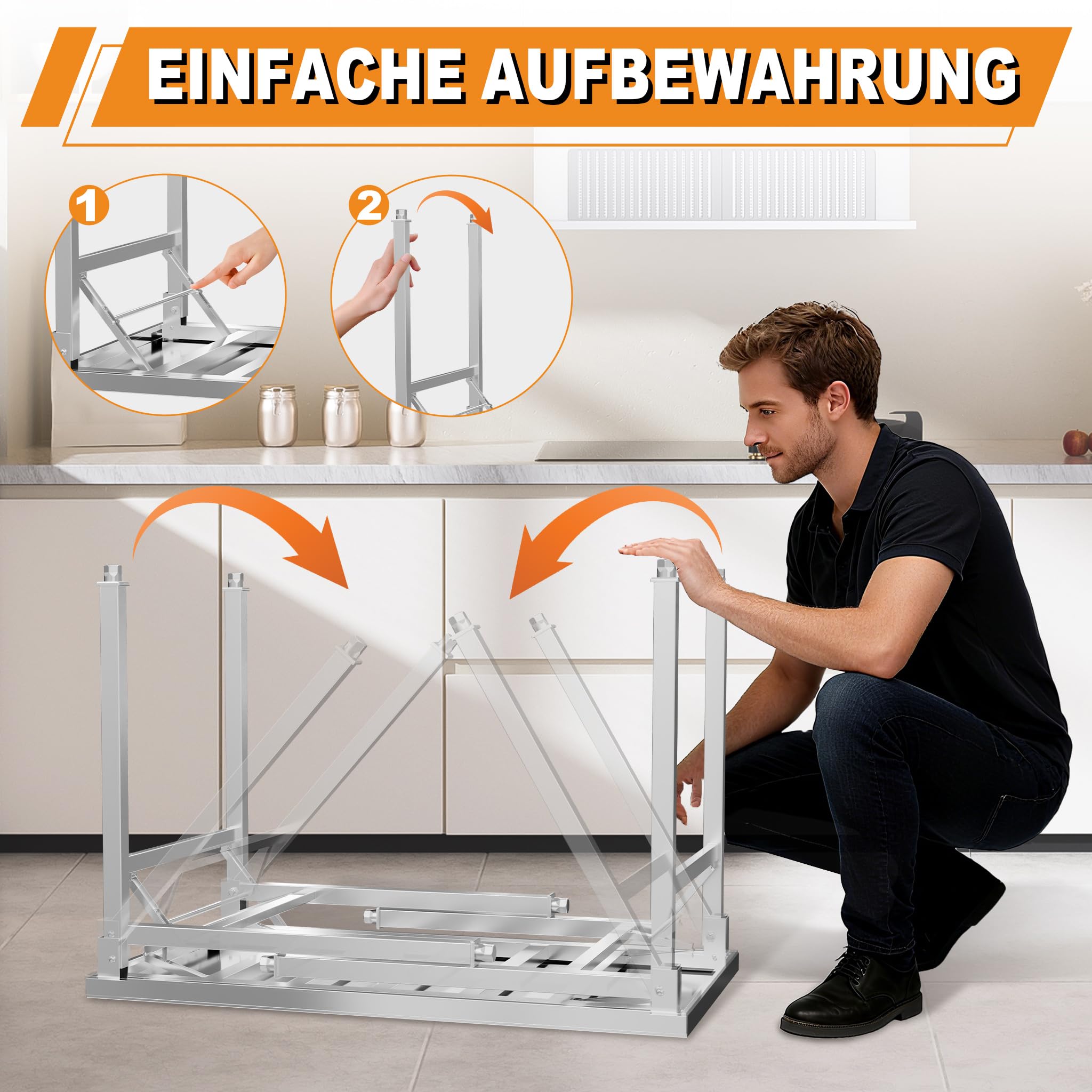 UISEBRT Mesa plegable de acero inoxidable con capacidad de carga de 300 kg y patas ajustables ajustables, mesa de trabajo plegable, mesa de cocina, para gastronomía, cocina, bar, restaurante, 120 x 60