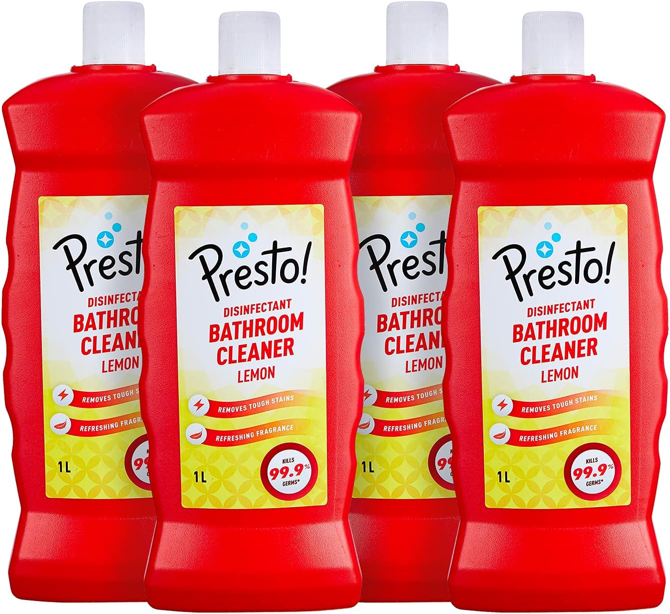 Amazon Brand - Presto! Bathroom Cleaner | Lemon | 4 Litre | 1 L x 4 Packs | Suitable For Bathroom Floors, Slabs, Wall Tiles, Sinks, Basins, Stainless Steel Taps, Shower Heads