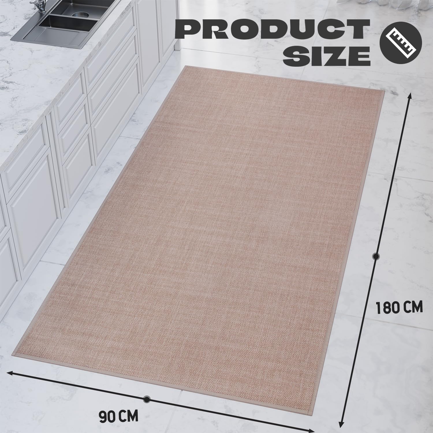 Kitchen Rug, Rubber Non Slip Kitchen Rugs Washable, Absorbent Runner Mat for Floor, Machine Washable Standing Mats for in Front of Sink, Door, Laundry, Entryway, Hallway (Camel, 71" × 35.5")