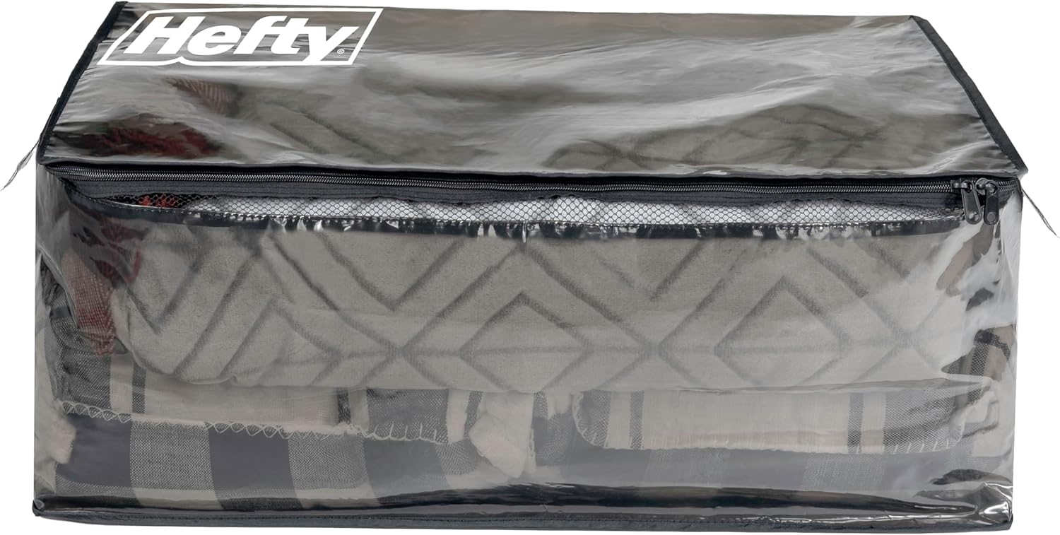 Hefty Storage Bags Extra Large Double Zipper Backpack, Heavy Duty Water Resistant Moving Totes with Shoulder Straps, Foldable Reusable Packing Organizers, 2 Pack (X-Large Black) - Image 4