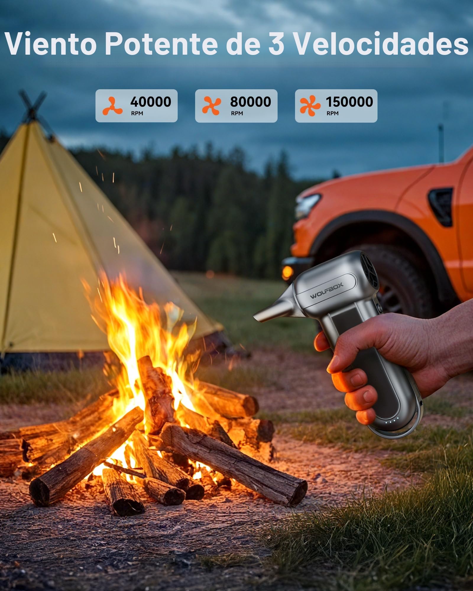 WOLFBOX MF100 plumero eléctrico de aire-150000RPM Super Power inalámbrico plumero de aire, motor sin escobillas recargable, 3-Gear ajustable soplador de polvo para el ordenador, teclado, casa y coche