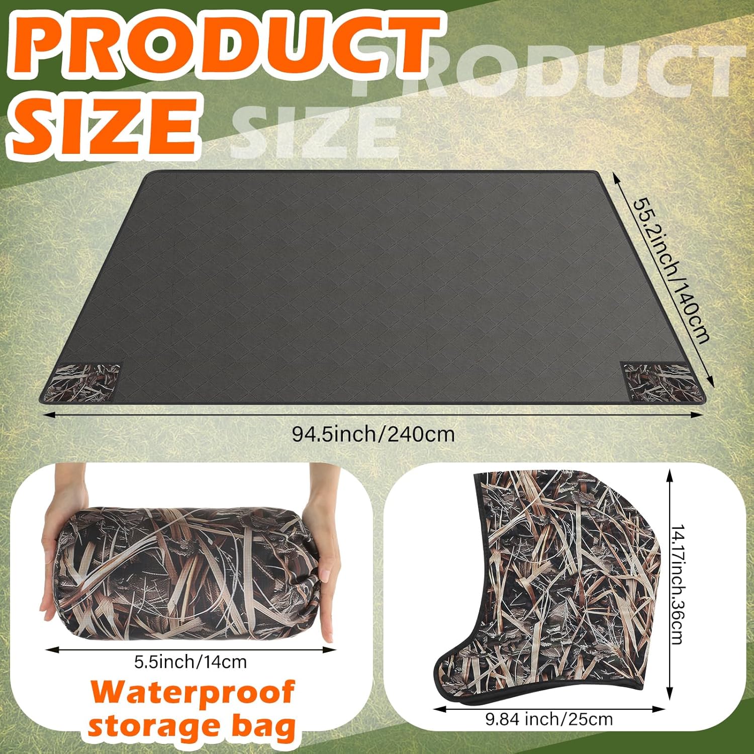 55" x 95" Waterproof Woobie Camo Blanket for Hunting Extra Outdoor Stadium Blankets Sherpa Lining with Hood and Storage Pocket for Deer Duck Hunting Gear Blind Accessories(Waterfowl Grass Camo) - Image 2
