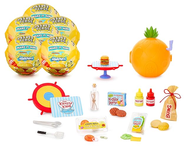 MGA's Miniverse Make It Mini SpongeBob SquarePants (6 Pack), Mini Collectibles - Blind Pack, DIY, Resin, Replica Food, Not Edible, Collectors, Novelty, Gift, 8+