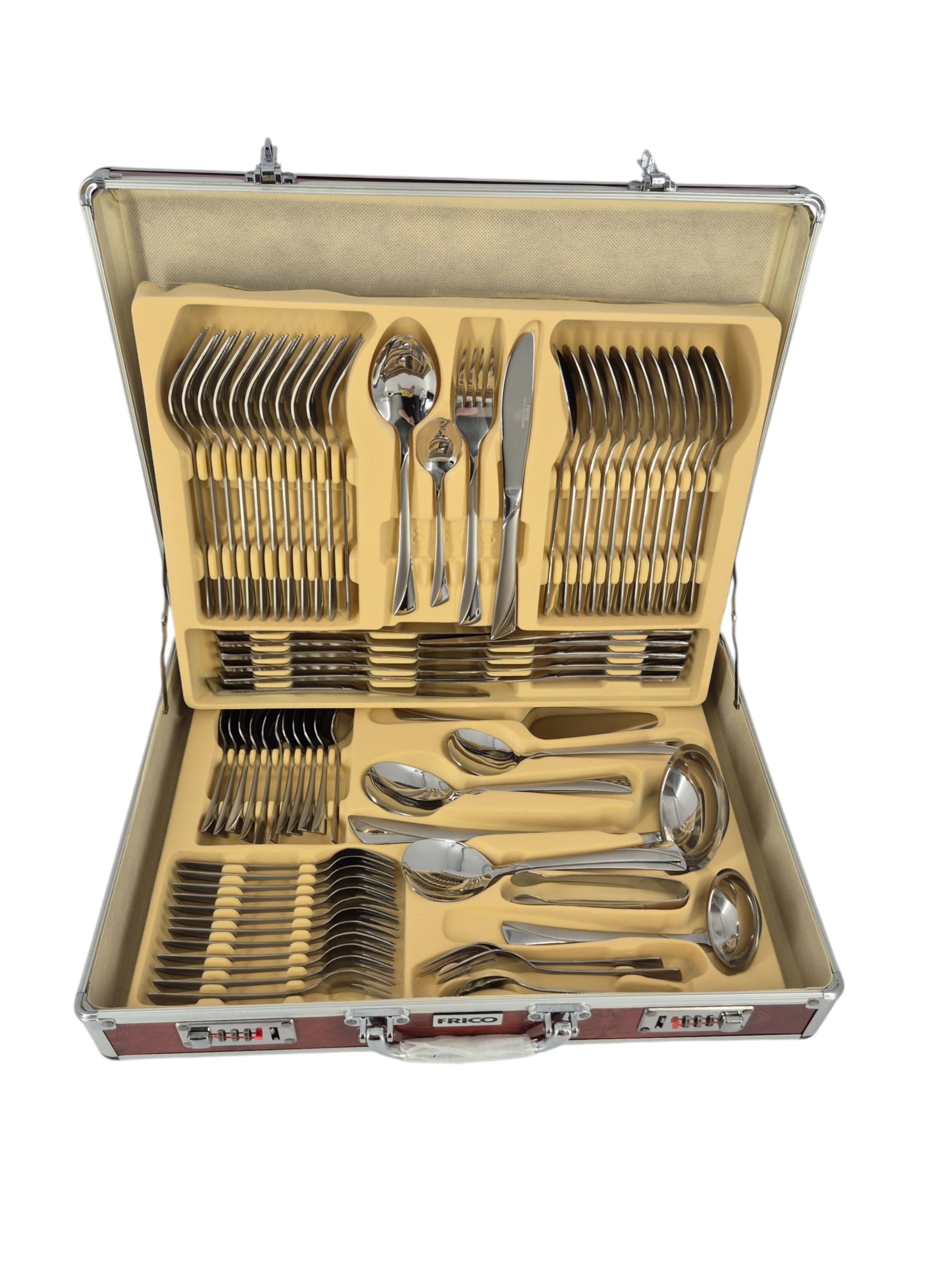 Posate in valigia, 72 pezzi, 12 persone, acciaio inossidabile, forchetta, cucchiaio, coltello 22322D SATIN
