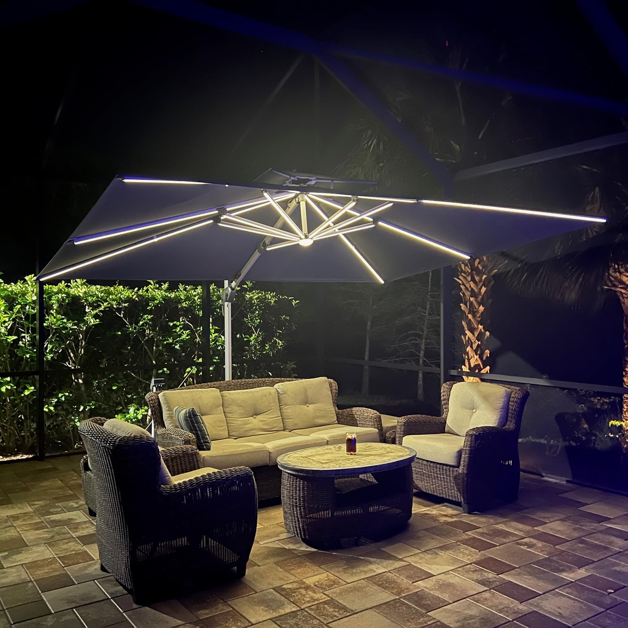PURPLE LEAF Parasol de Jardin Extérieur 2,7 x 3,65 m avec LED et Pied,Gris