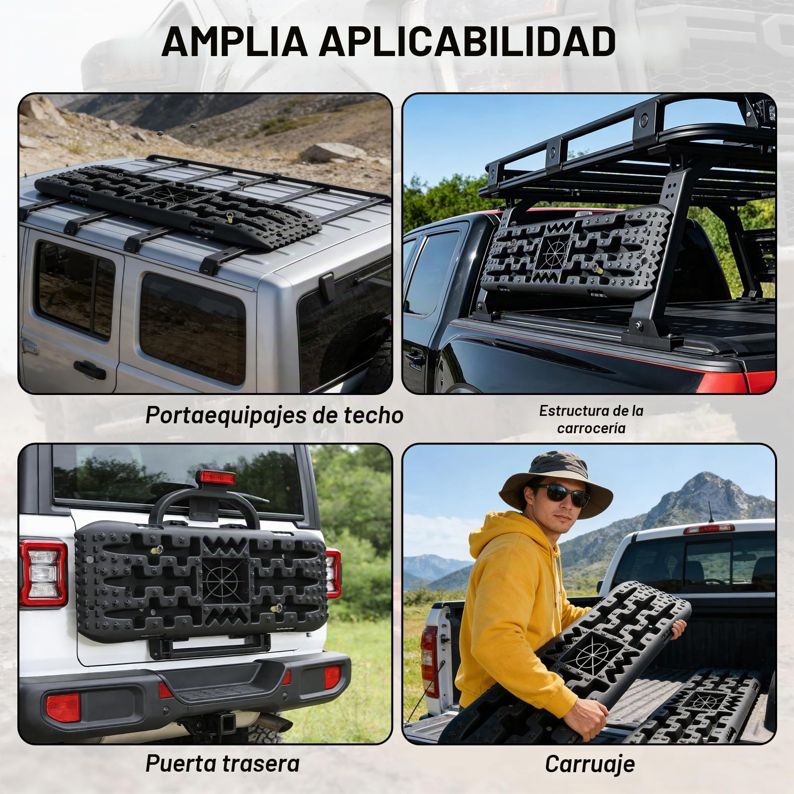 EXLECO 2 C, Accesorios Off Road para 4x4 y Camper, Capacidad 10T, para Recuperación, Rampas para Coche y Ayuda en Nieve Arena, Incluye Bolsa de Almacenamiento, Negro