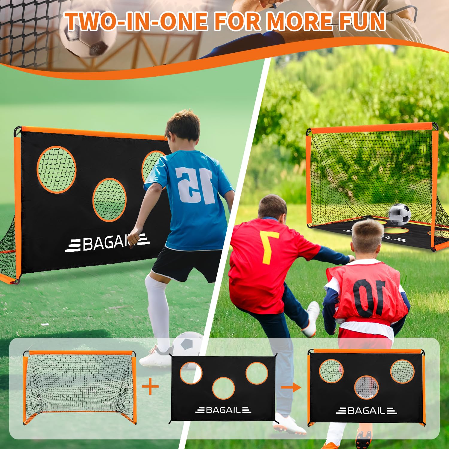BAGAIL Porta da calcio con bersaglio, design 2 in 1, porta da calcio, borsa portatile, facile da installare, ideale per allenamenti in giardino e partite ricreative, 180 x 120 cm