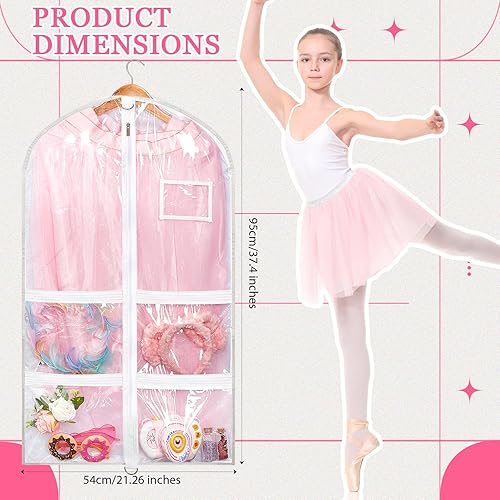 Miniatura 2 de Nuenen 6 bolsas de ropa para disfraces de baile para niños, bolsas transparentes para ropa de baile para bailarines con 5 bolsillos con cremallera,