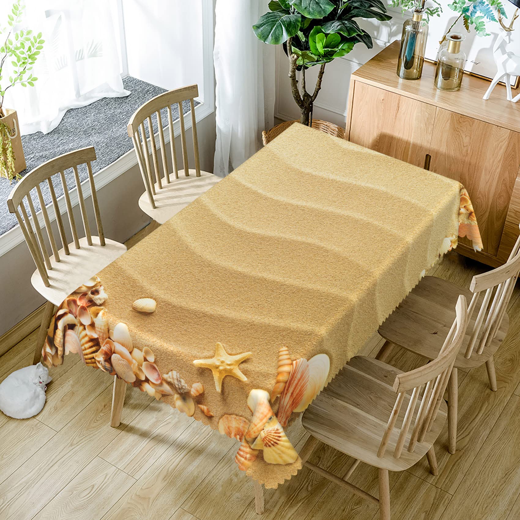 Runde Tischdecke Mit Gummizug – Strandmotiv Muschel & Seestern, Wasserdicht, Abwischbar, Passend Für Tische Von 91,4–