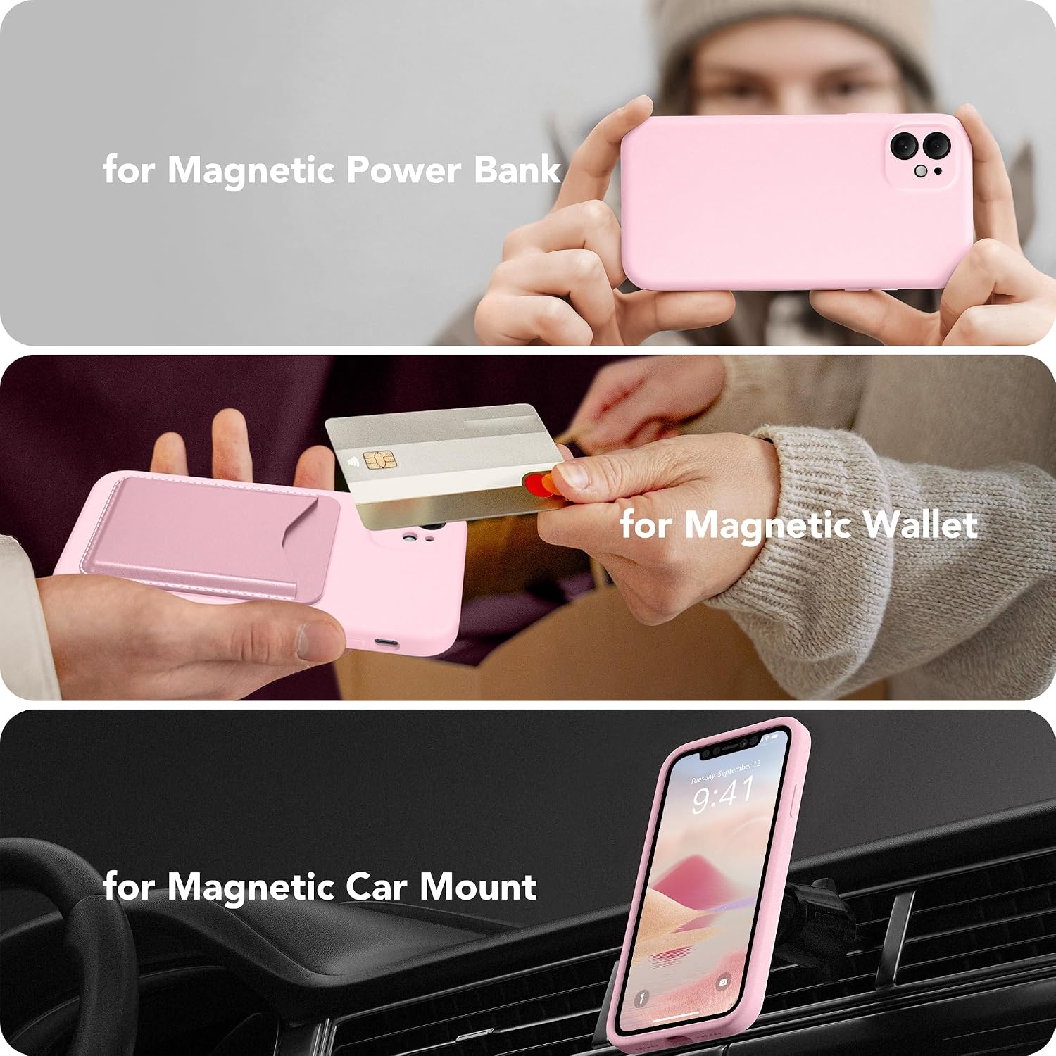 Magnetic for iPhone 11 Phone Case Silicone, Compatible with MagSafe, [Full Camera Protection][Screen Protector] Slim Shockproof Protective Case for iPhone 11 6.1", Chalk Pink thumbnail