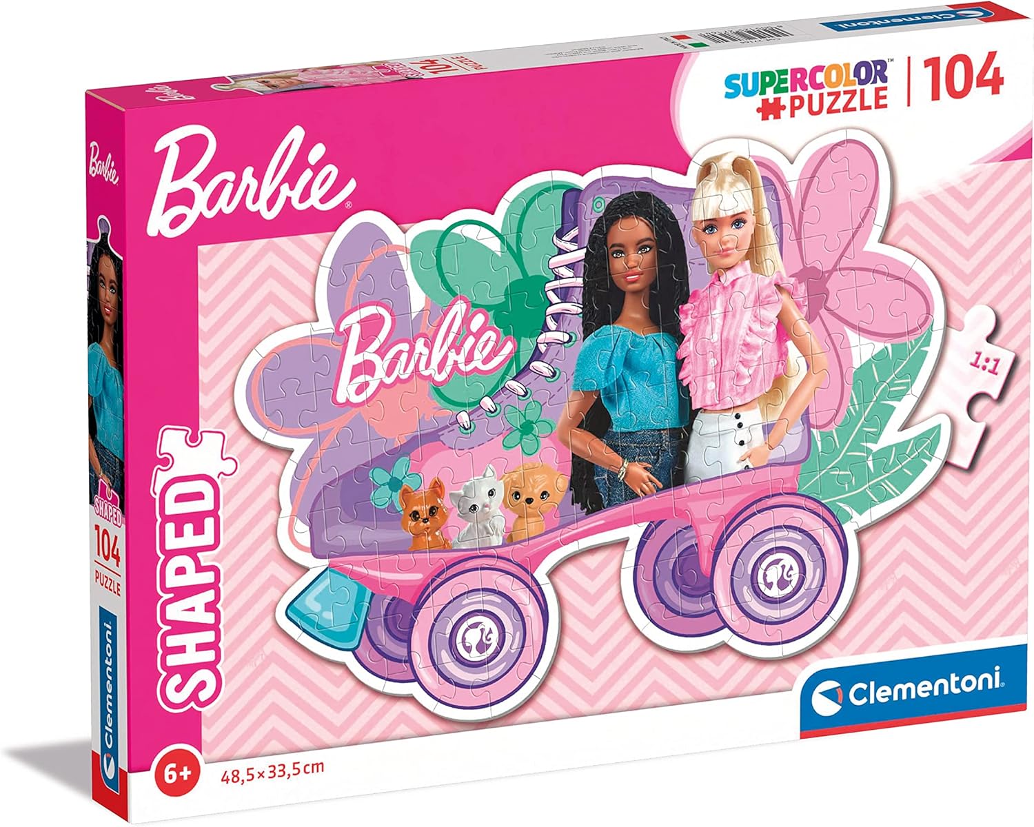 Clementoni Supercolor Barbie Shaped-104 Pieces Shaped, Children 6 Years, Cartoon Jigsaw Puzzle-Made in Italy, 27164, Multicolour