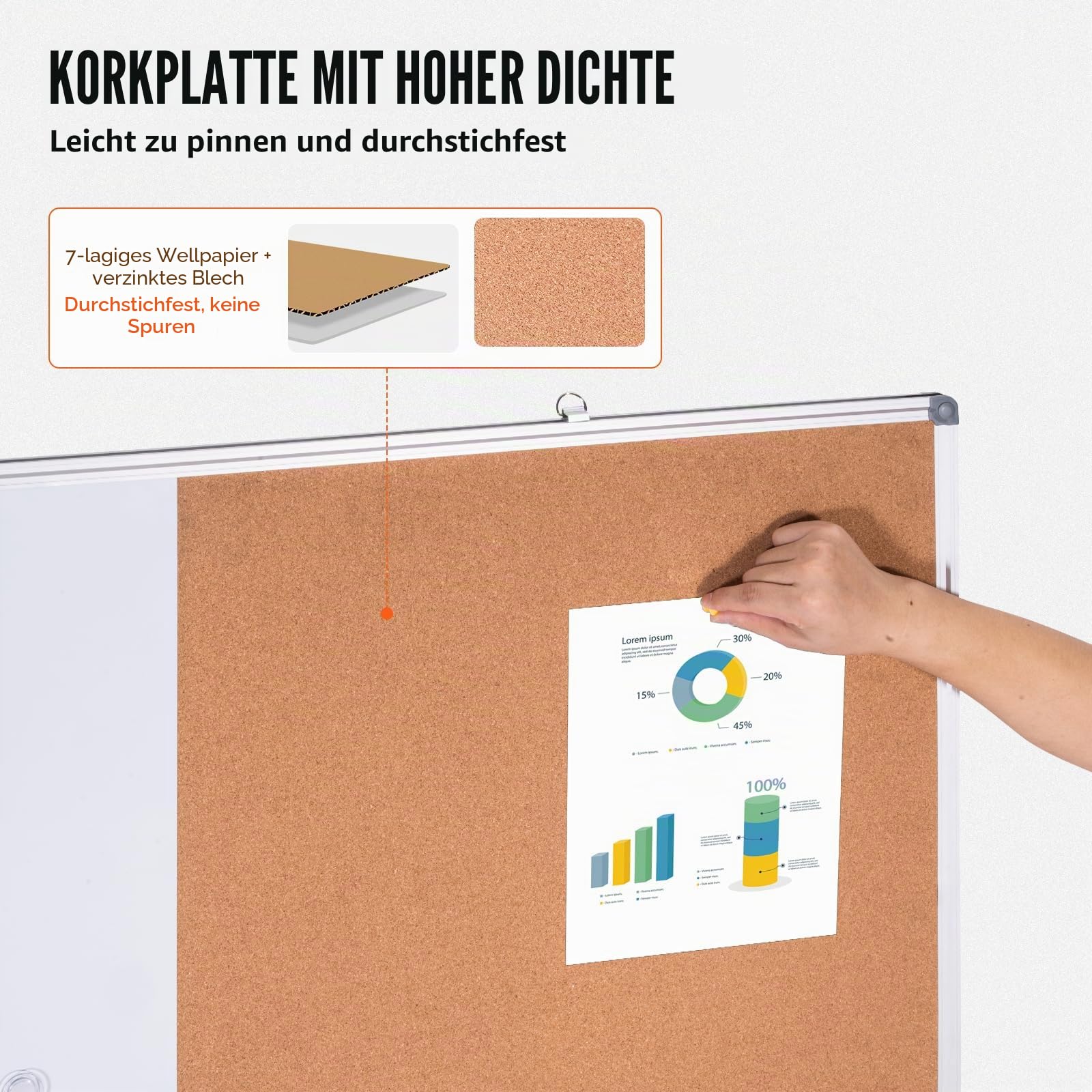 VEVOR Kombitafel Kork Pinnwand & Magnettafel 120 x 90 cm, 2 in 1 Memoboard Kombiboard, Aluminiumrahmen, magnetische, trocken abwischbare Pinnwand, ideal für Schule, Zuhause, Büro