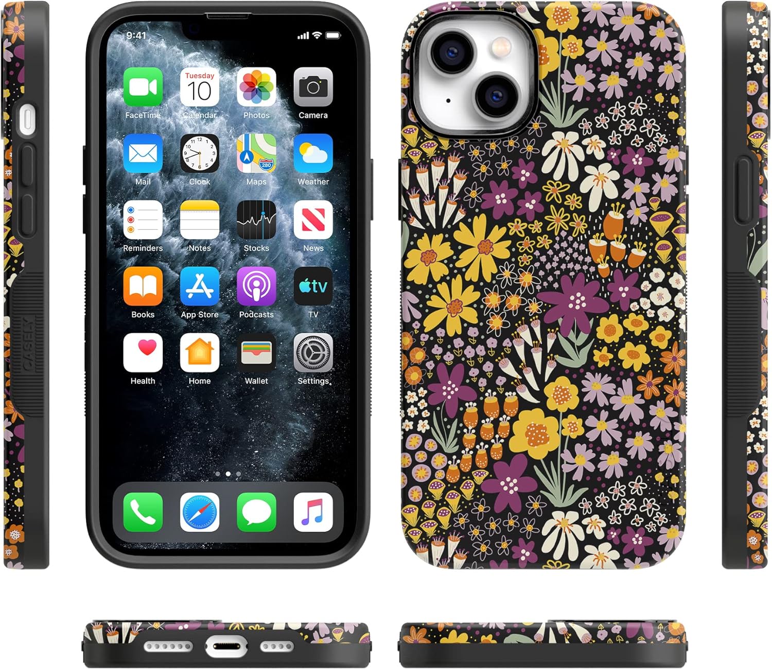 Casely iPhone 14 Plus Case | Falling for You | Plum Floral | Bold Protective Design | Compatible with MagSafe