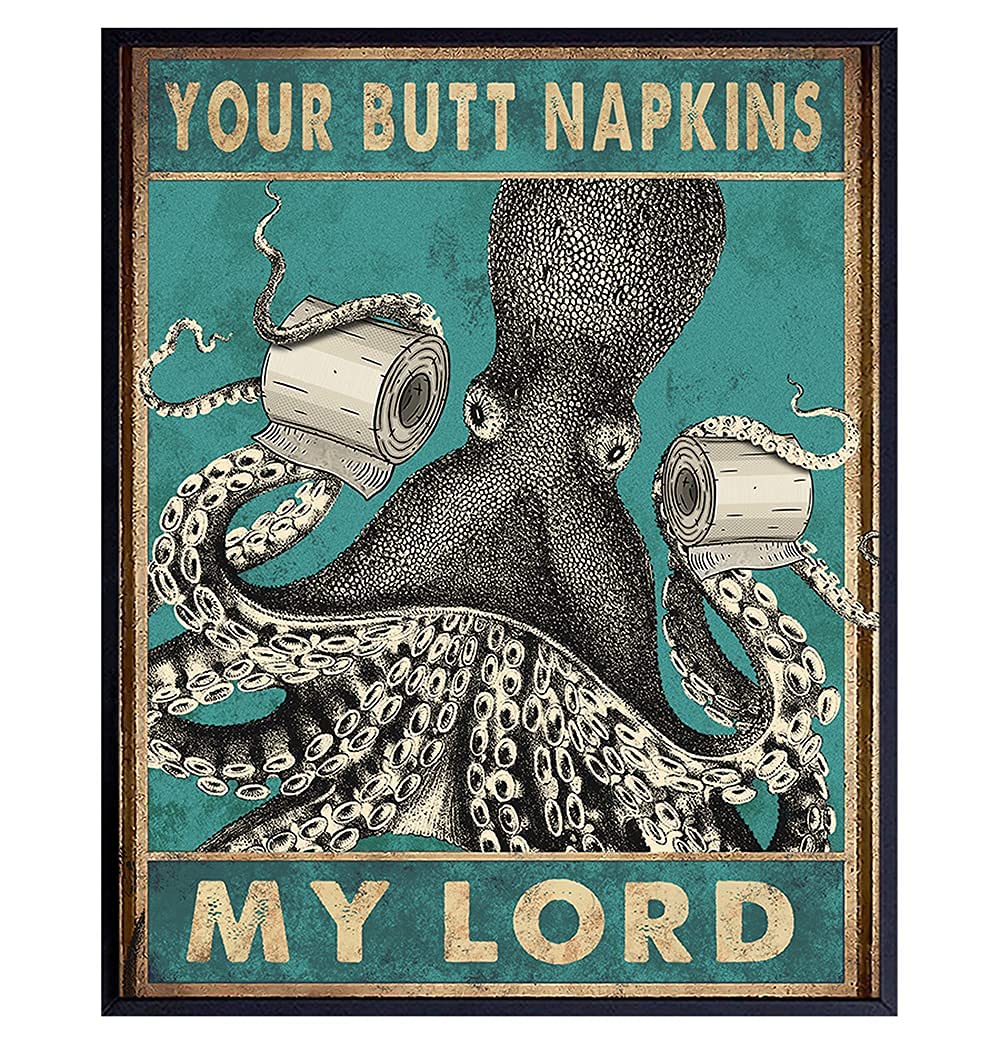 HOUVSSEN Tin Signs Vintage Octopus Nautical Bathroom Decor Butt Napkins Beach Bathroom Decor Decorative Art City and Nature Home Decor 8x12 Inch