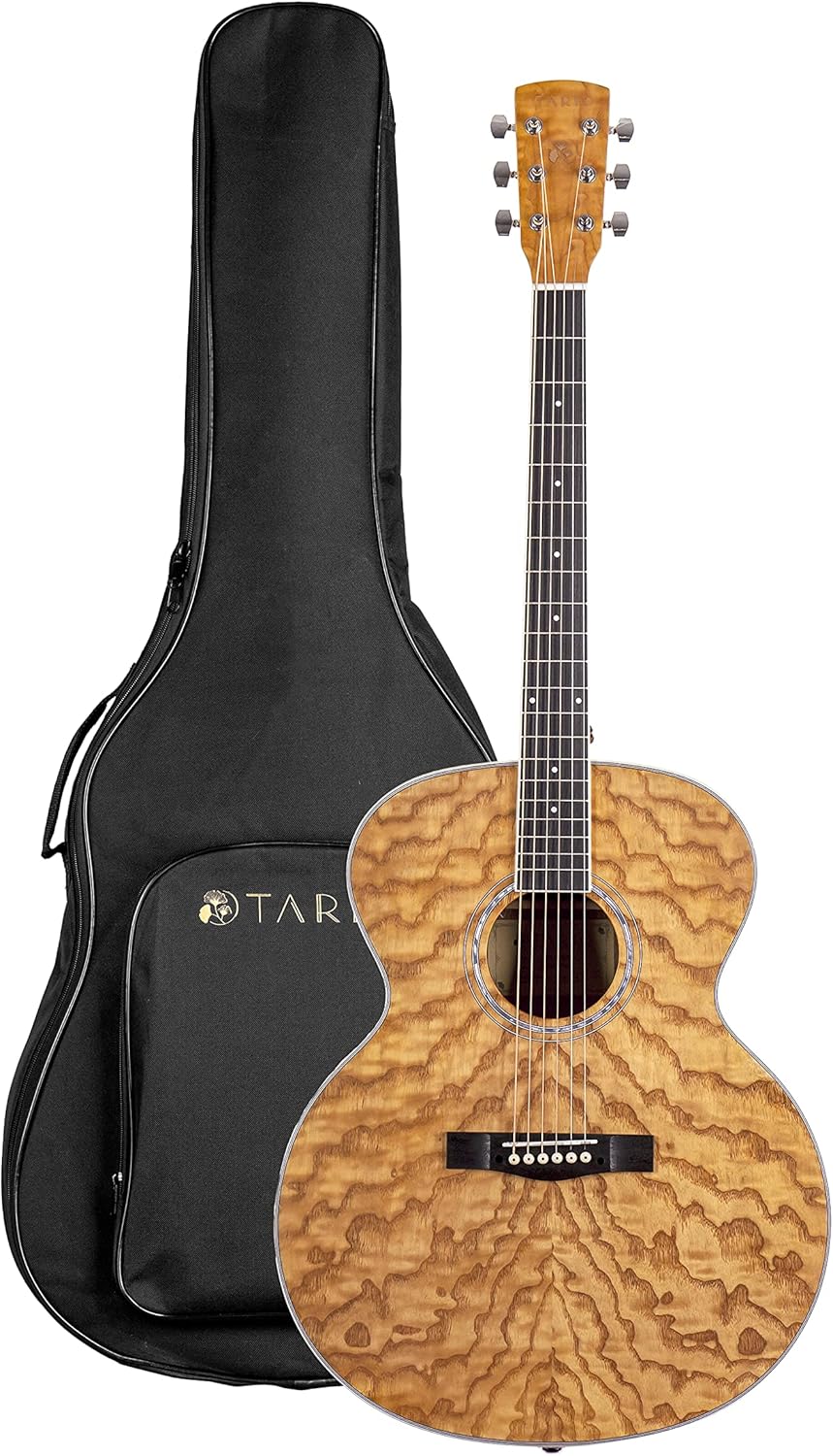 TARIO 41'' Antique Jumbo Body Acoustic Guitar Curly Ash body Okoume Neck Natural
