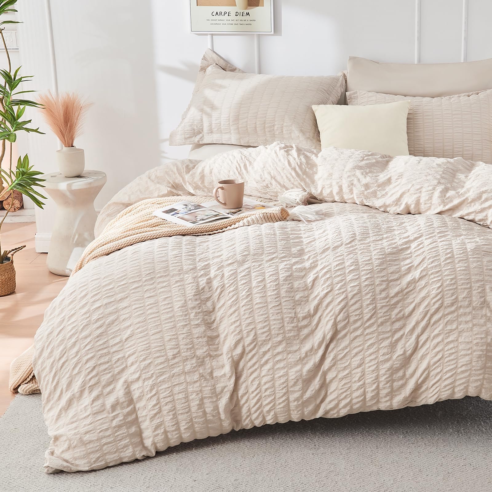 HYMOKEGE Beige Duvet Cover Queen Size