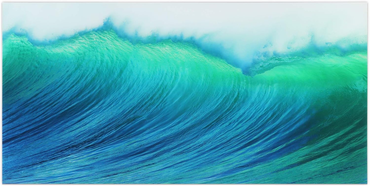 Empire Art Direct Blue Wave Art, Frameless Tempered Glass Panel, Contemporary Wall Art Decor Ready to Hang, Living Room, Bedroom  Office, 36 x 72 x 0.2