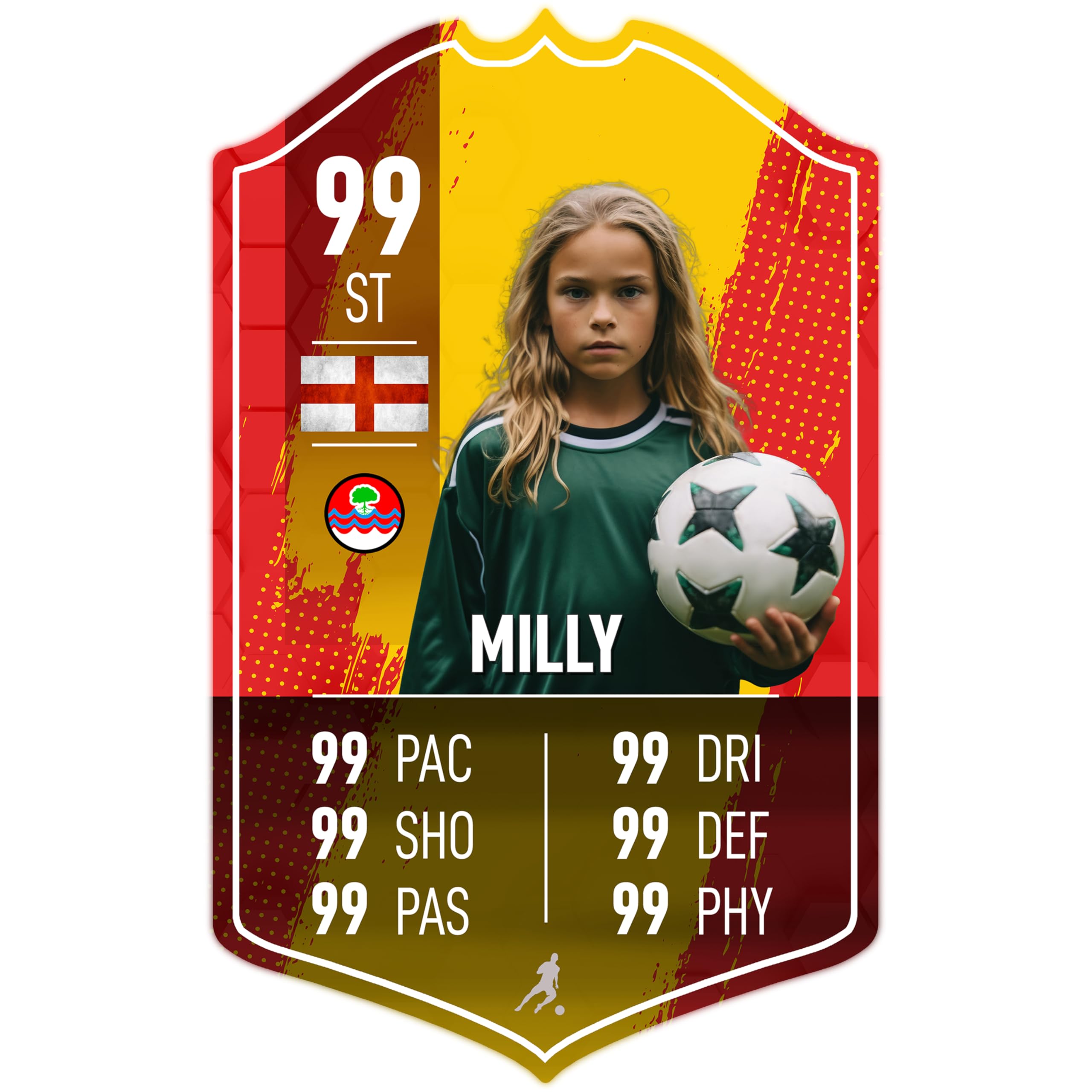 ShopQuality4U Personalise Football Cup Player Stats Card Sign - Yellow Strip Printed Metal Shield Sign Wall Art A4 Player Add Name (28x17cm)