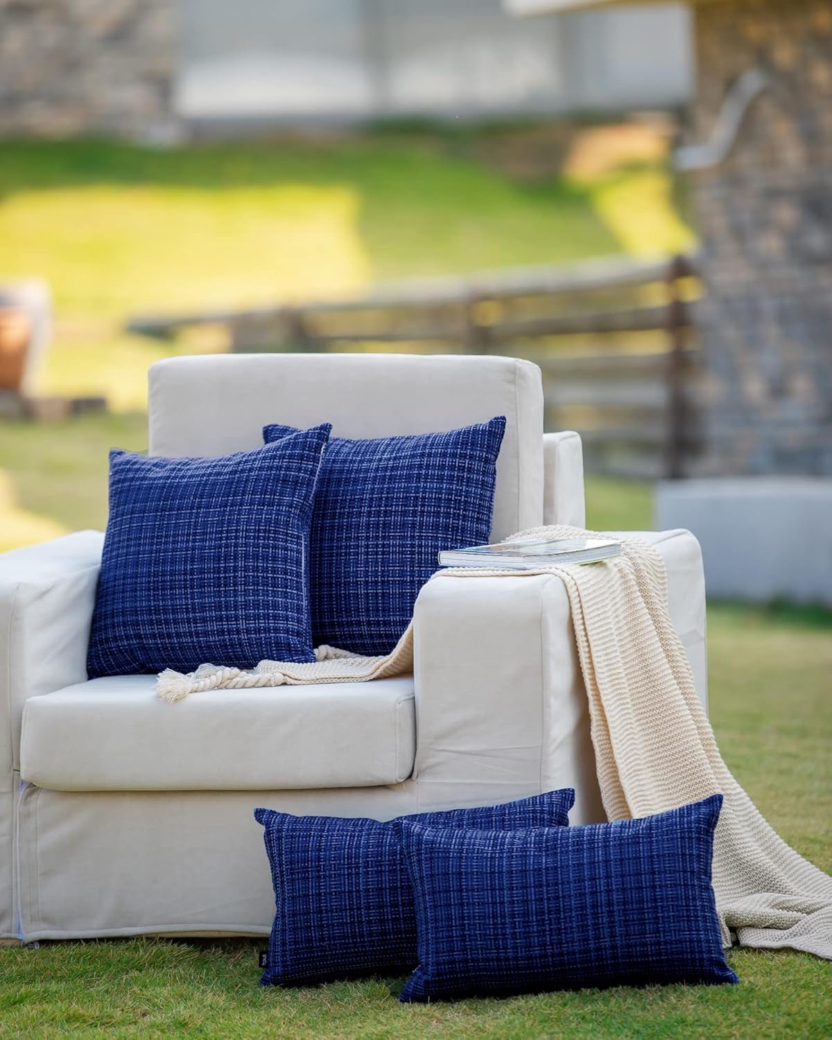 HPUK Farmhouse Outdoor Waterproof Throw Pillow Covers Pack of 2, 18x18 Inch Decorative Garden Cushion Covers for Patio Tent Balcony Bench Tent Couch Sofa, Solid Accent Pillow Covers, Navy : Patio, Lawn & Garden