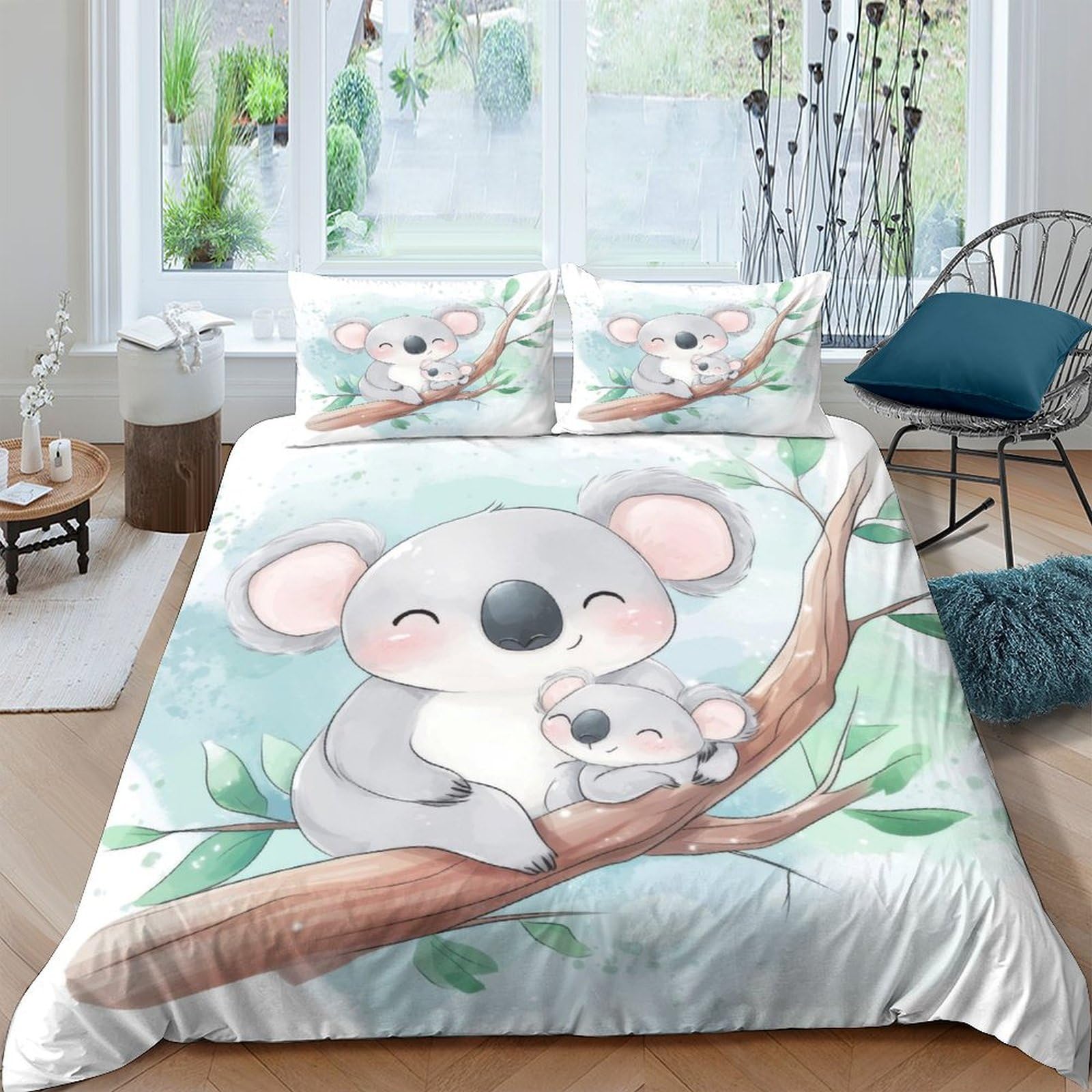 Ctjqhvkz Style-3 3D Printed Cute Koala Tree Fitted Sheet Microfiber Soft Breathable Cartoon Animal Bed Cover For Bedroom Guest Room Decor Single（135X200cm）