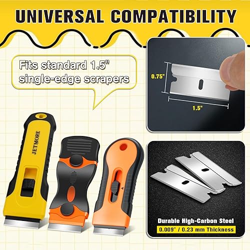 Miniatura 5 de Cuchillas de afeitar de un solo filo, paquete de 50 cuchillas de afeitar de acero de alto carbono para raspador, cuchillas afiladas para quitar